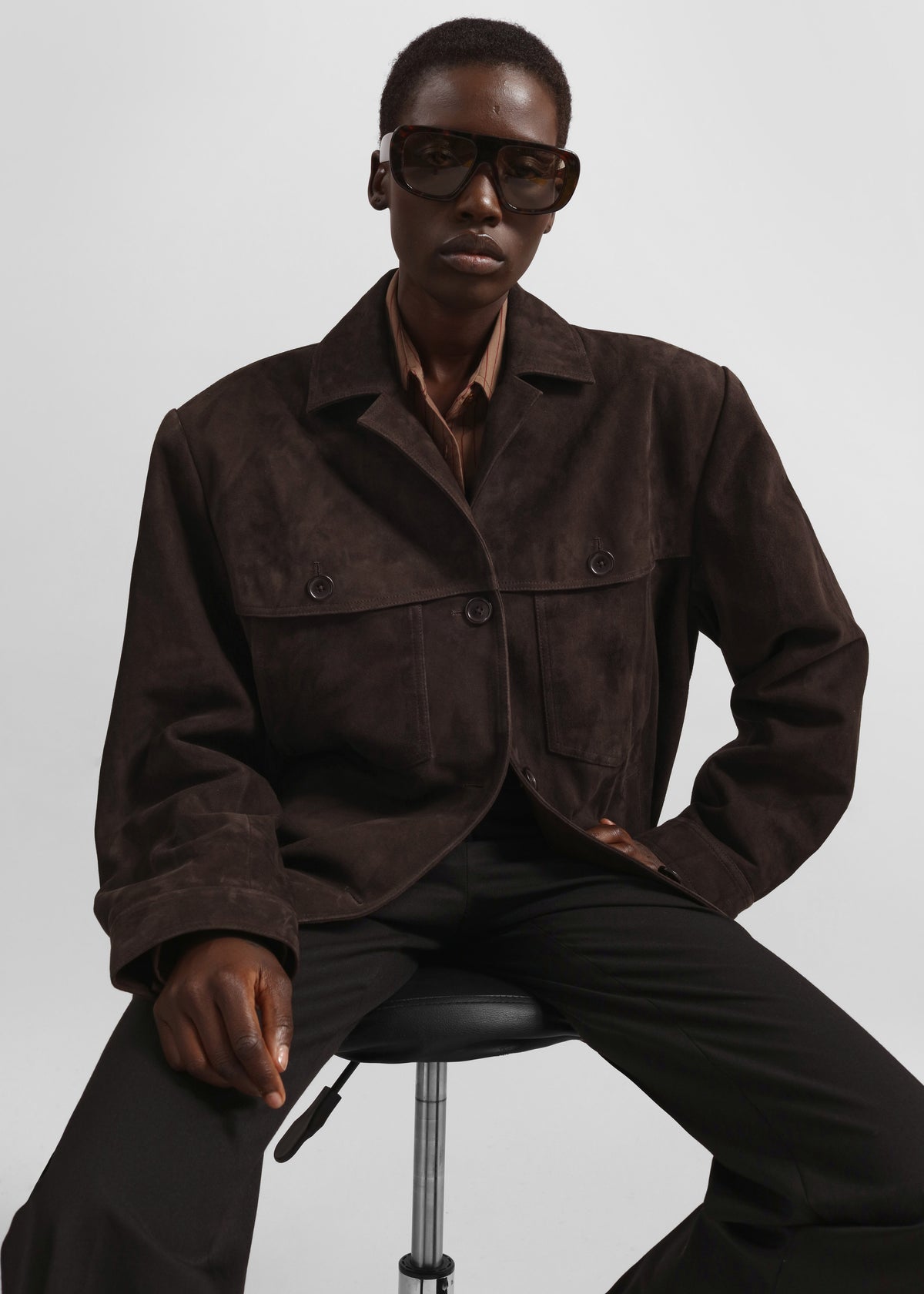 Hester Faux Suede Jacket - Brown - 5