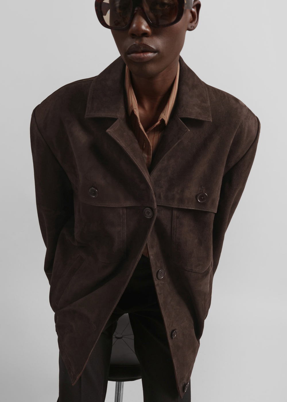 Hester Faux Suede Jacket - Brown - 1