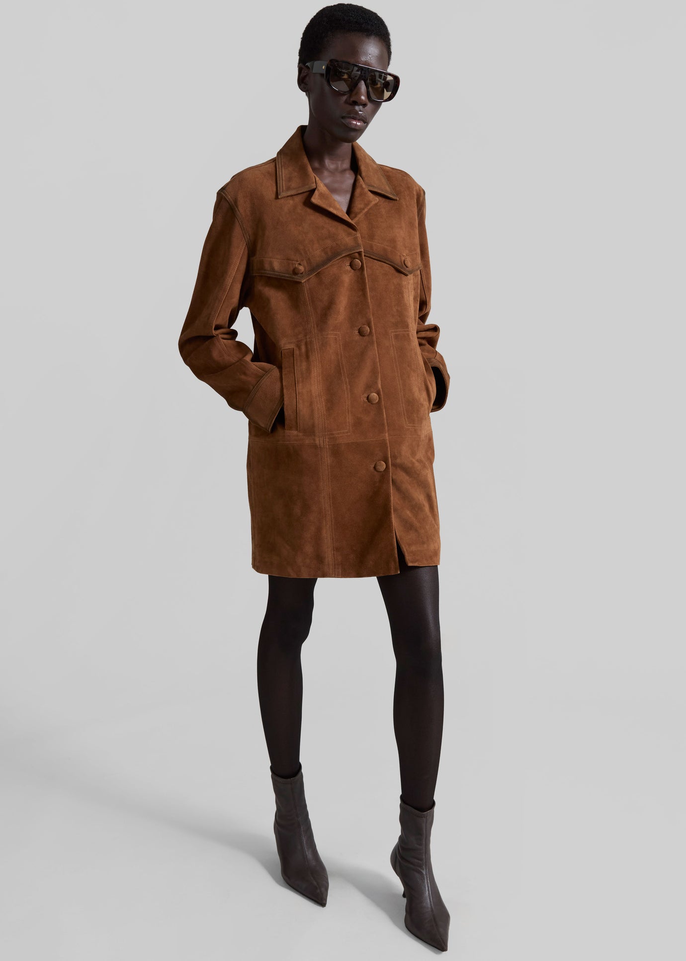 Haillot Suede Long Jacket Brown – The Frankie Shop