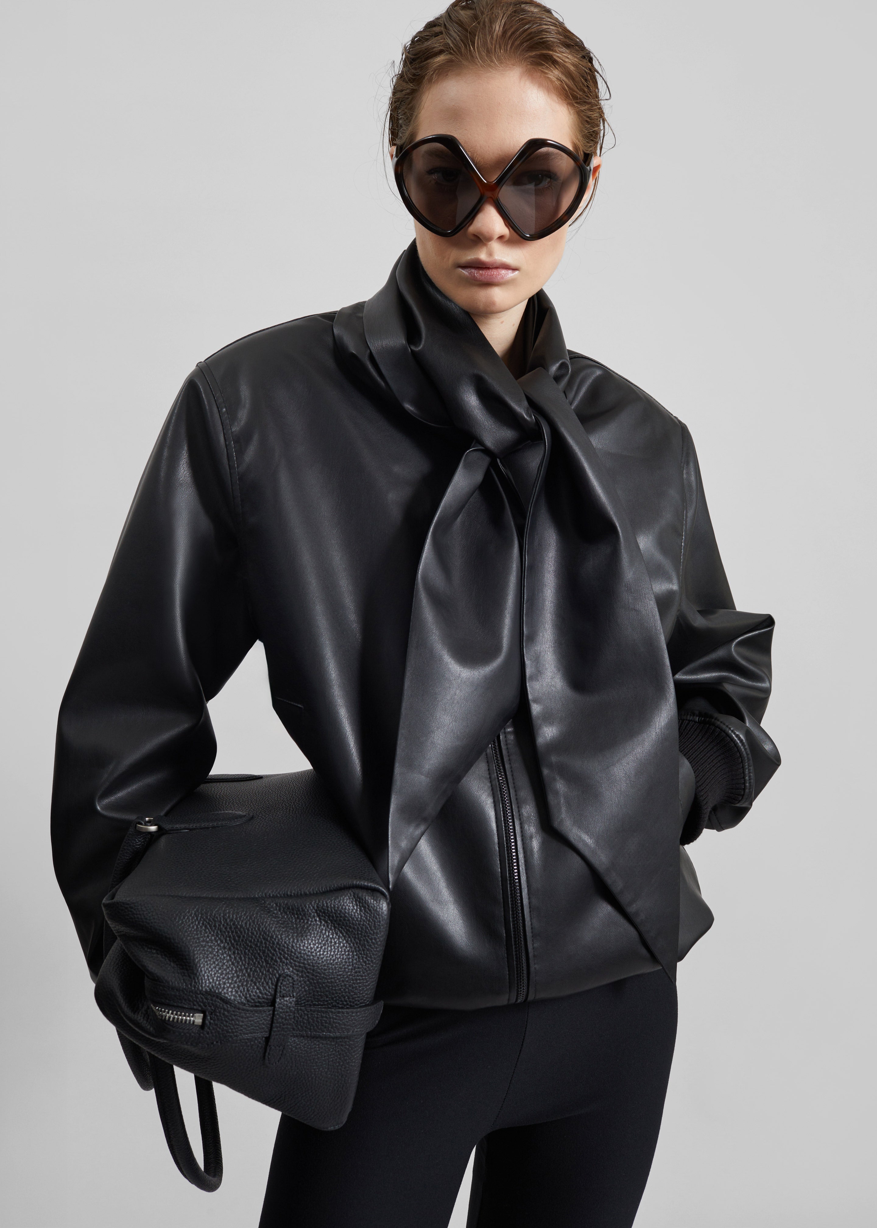 Hirson Faux Leather Scarf Jacket - Black – The Frankie Shop