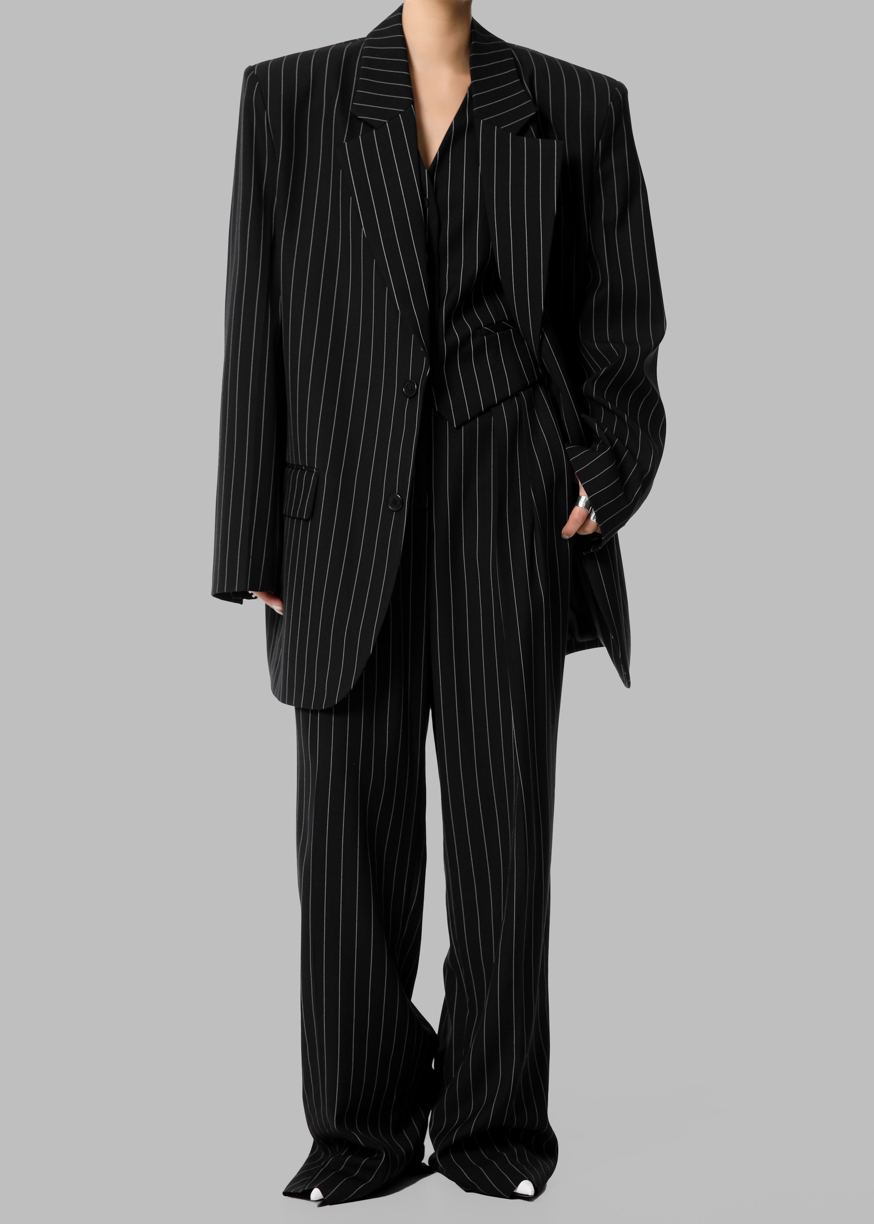 Holland Pleated Trousers - Black/White Pinstripe - 3