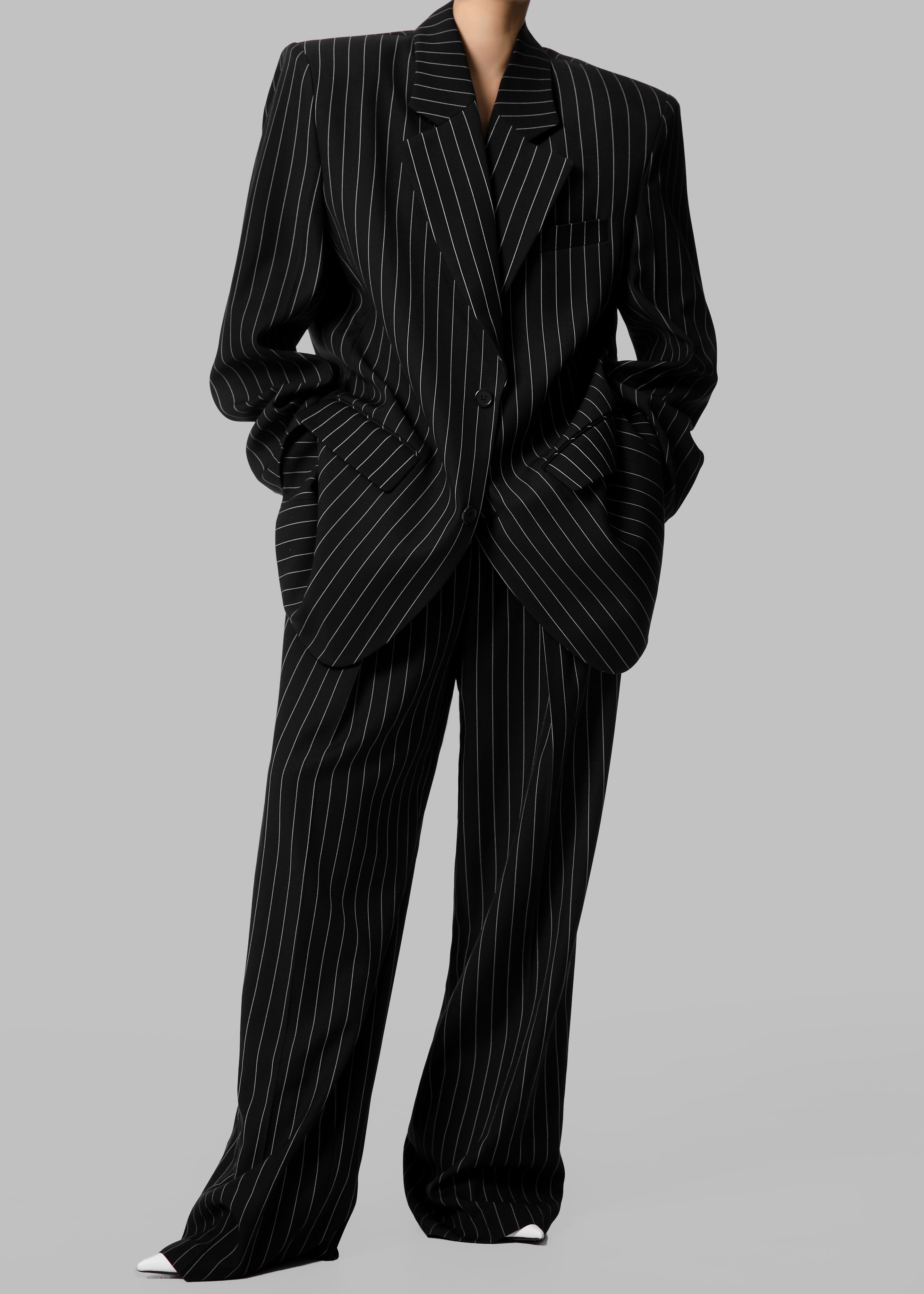 Holland Pleated Trousers - Black/White Pinstripe - 6