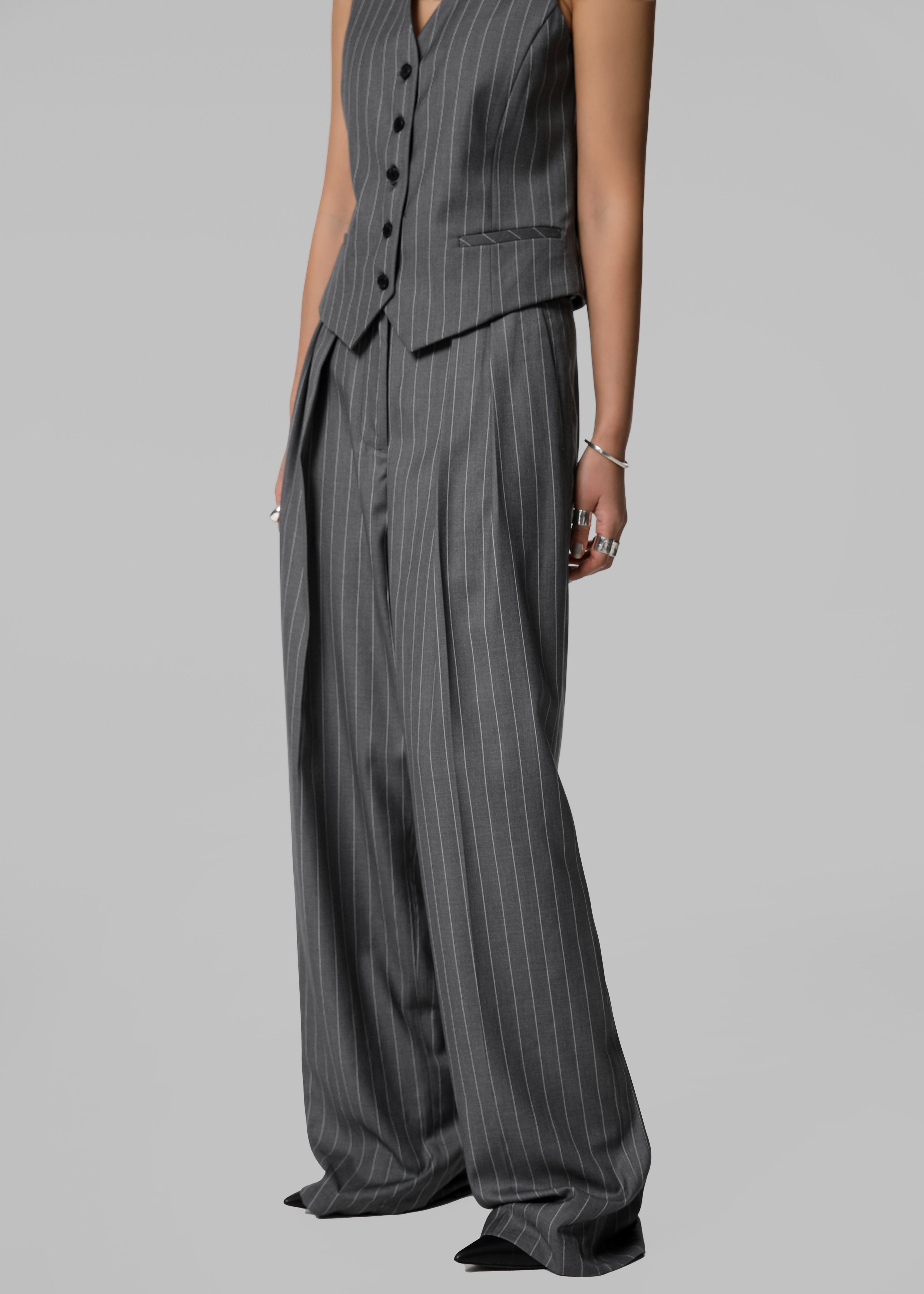 Holland Pleated Trousers - Charcoal/White Pinstripe - 1