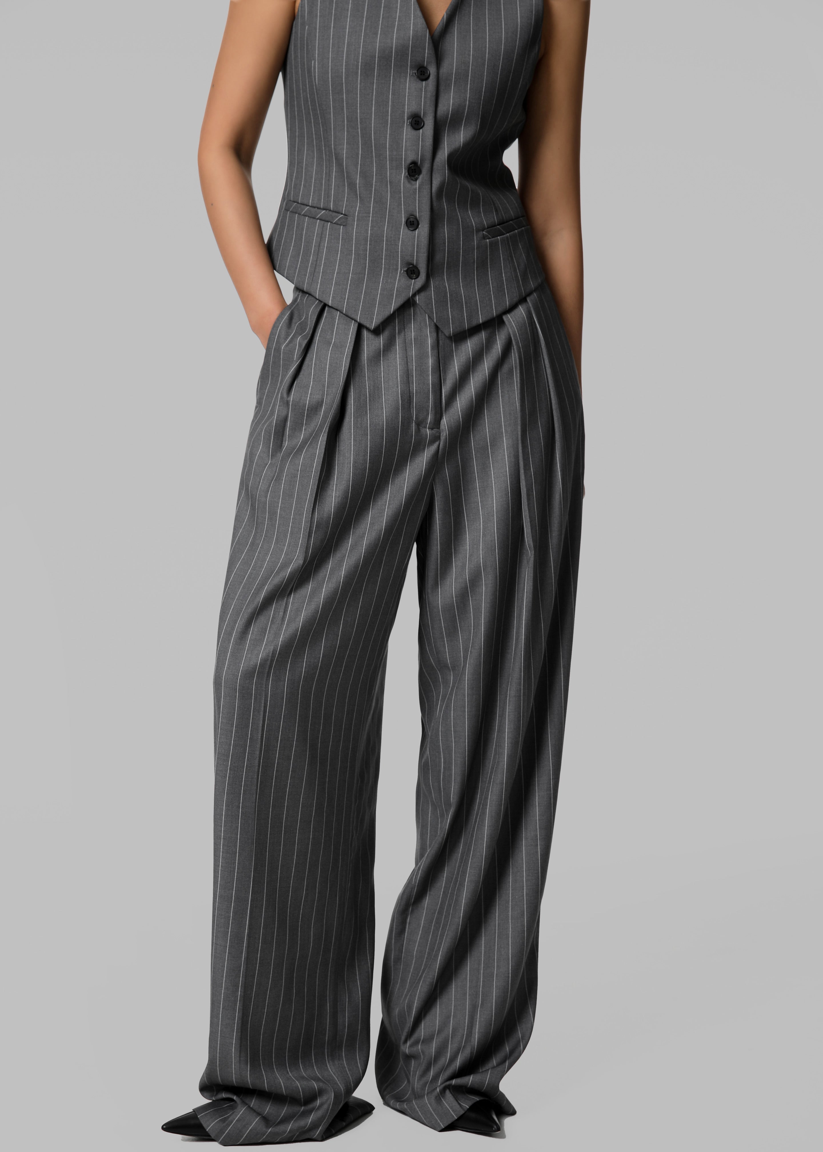 Holland Pleated Trousers - Charcoal/White Pinstripe - 4