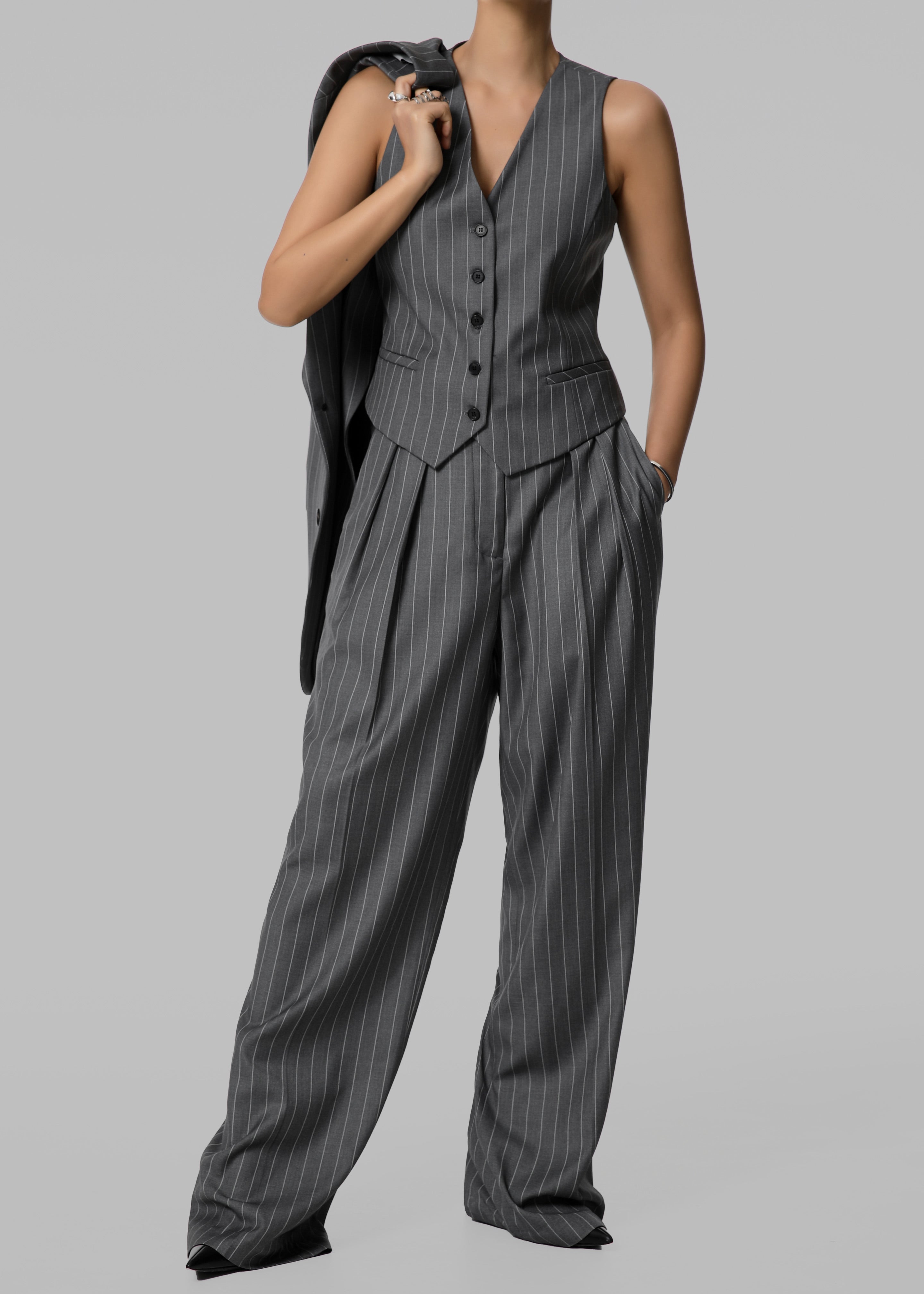 Holland Pleated Trousers - Charcoal/White Pinstripe - 2
