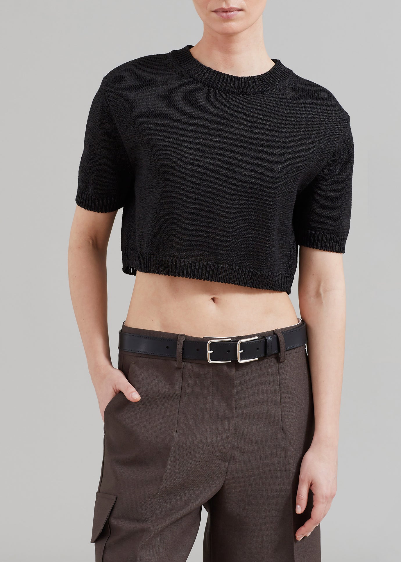 Holly Cropped Knit Top - Black - 1