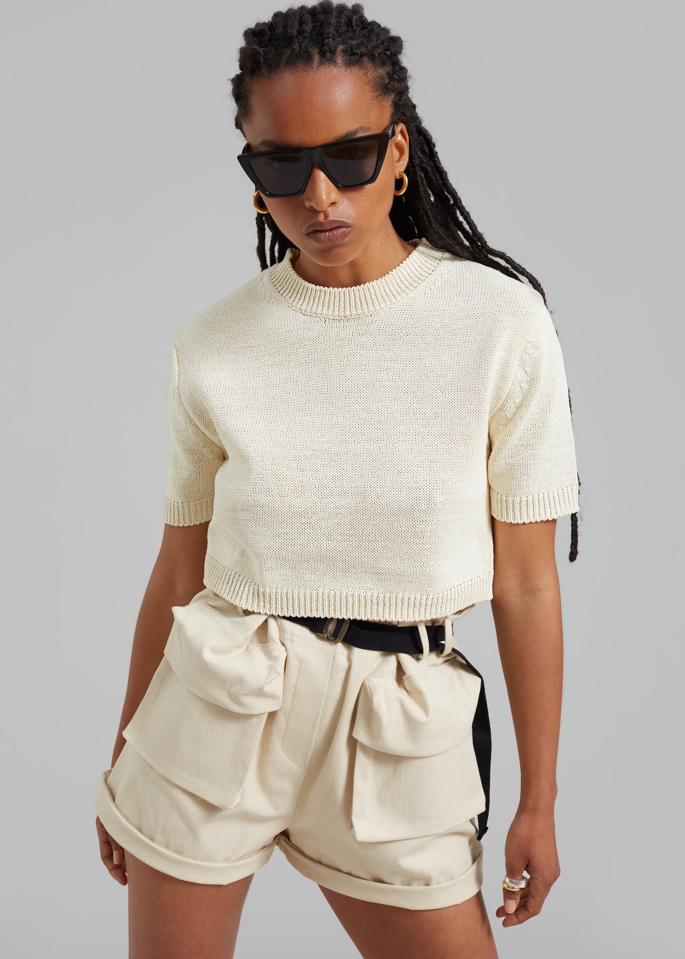 Holly Cropped Knit Top - Cream