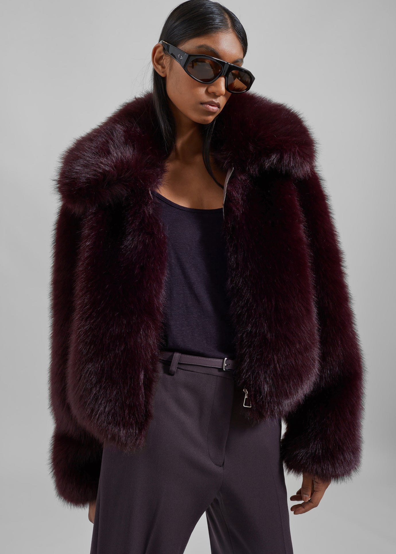 Hope Faux Fur Jacket - Plum - 1