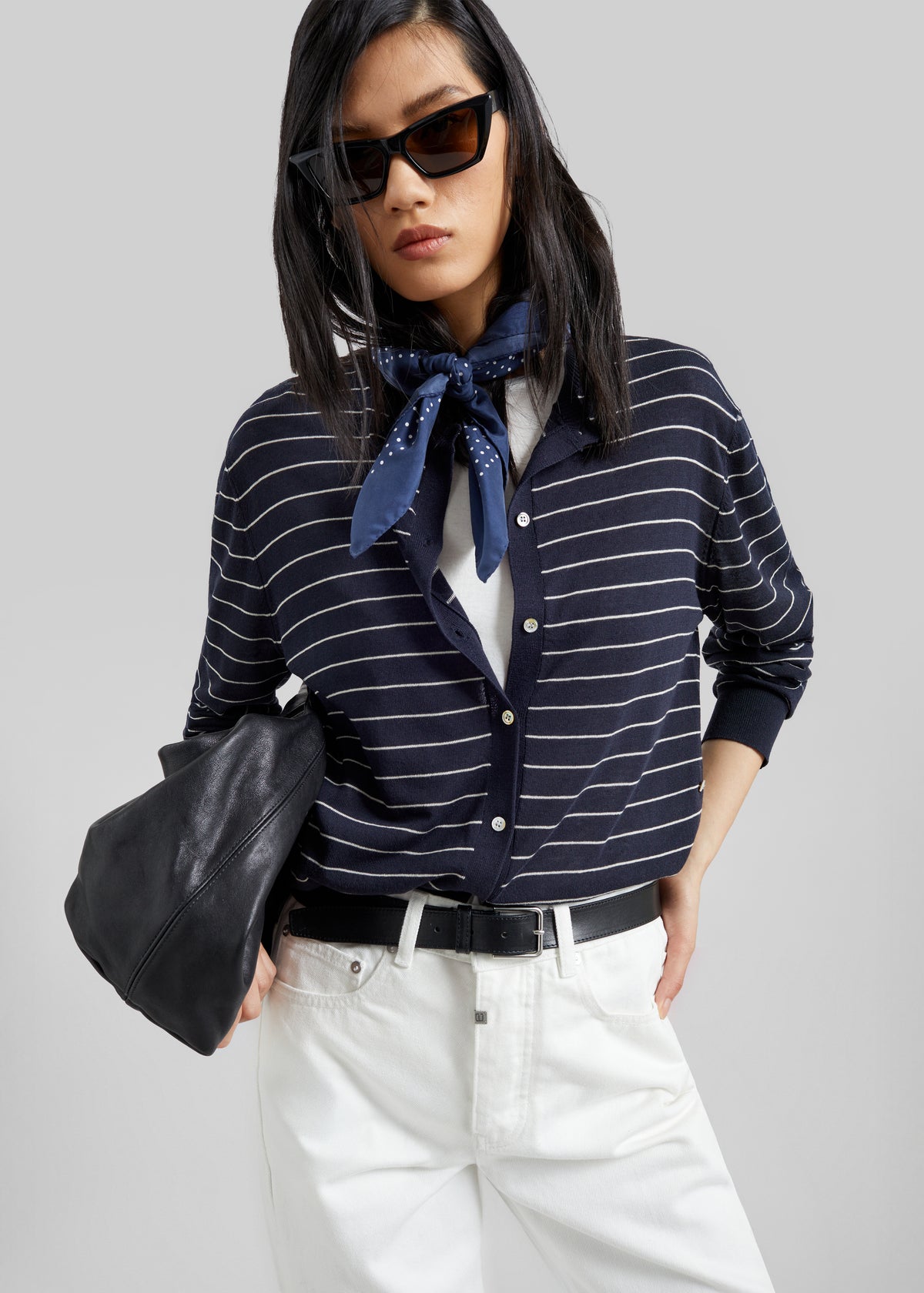 Hossegor Fine Knit Cardigan - Navy/White Stripe - 2
