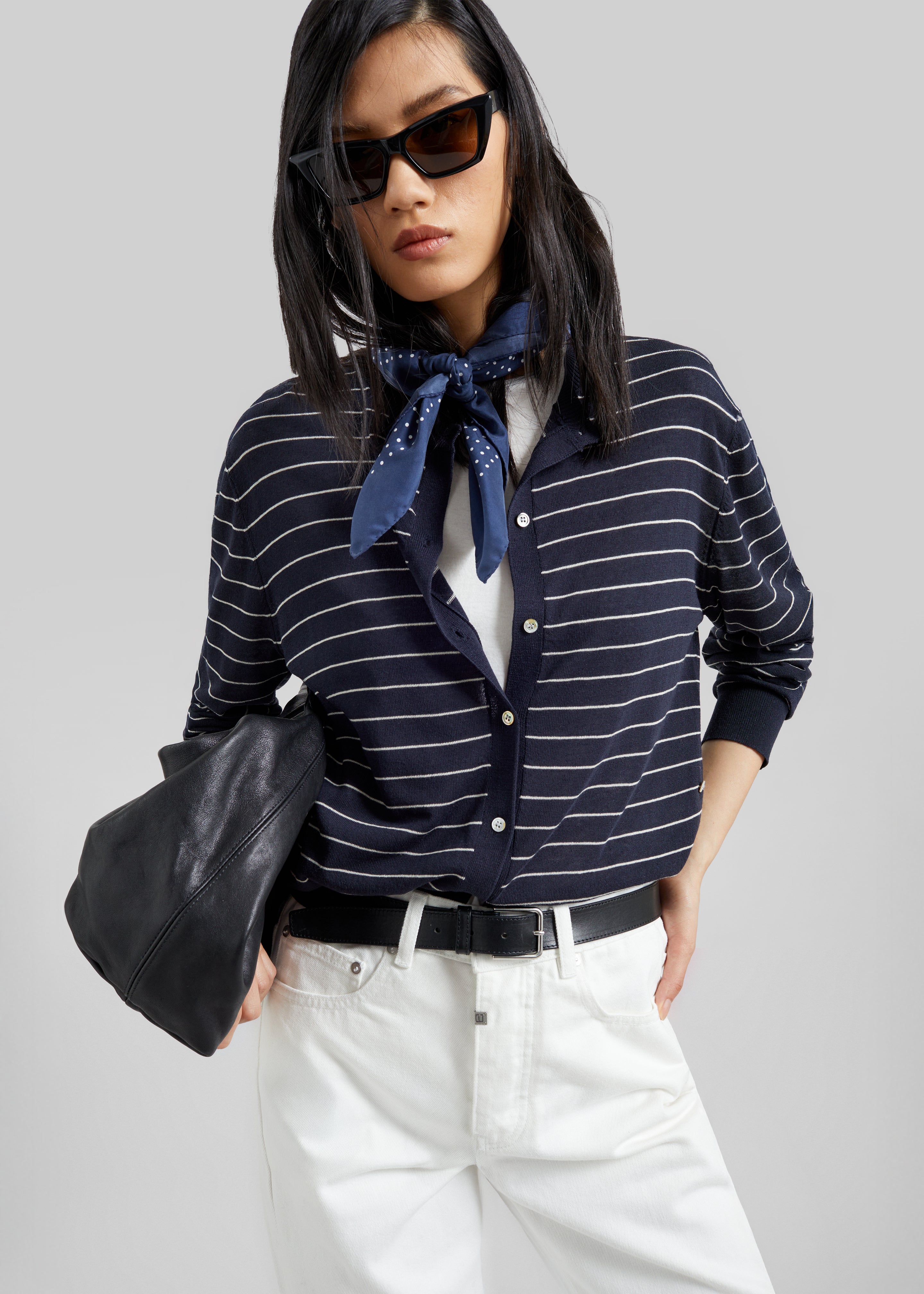Hossegor Fine Knit Cardigan - Navy/White Stripe - 2