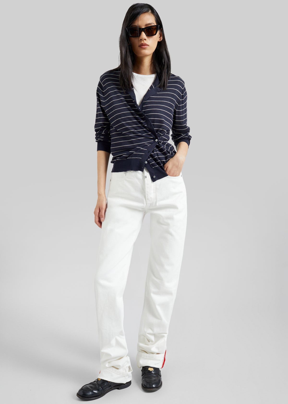 Hossegor Fine Knit Cardigan - Navy/White Stripe - 4
