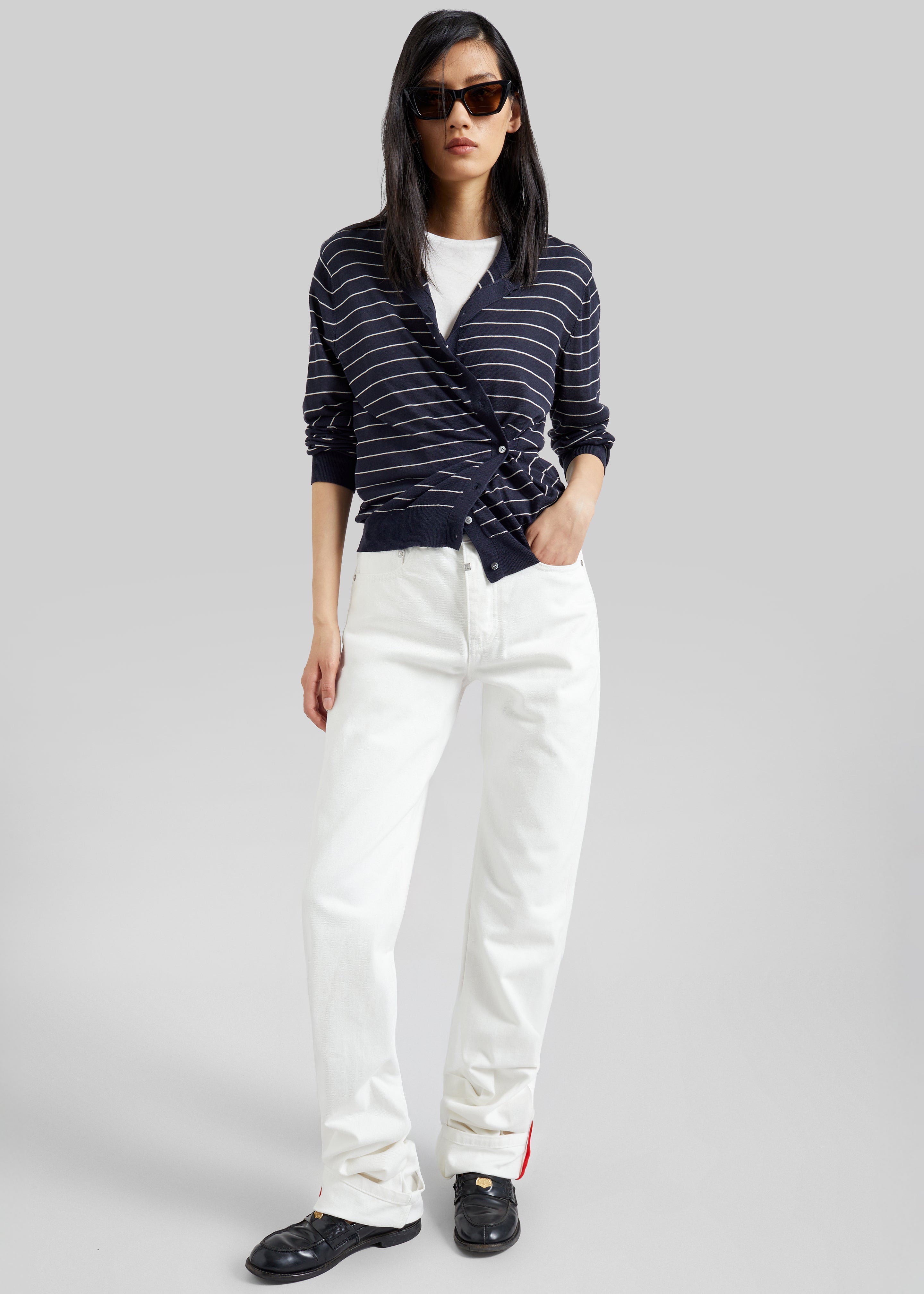 Hossegor Fine Knit Cardigan - Navy/White Stripe - 4