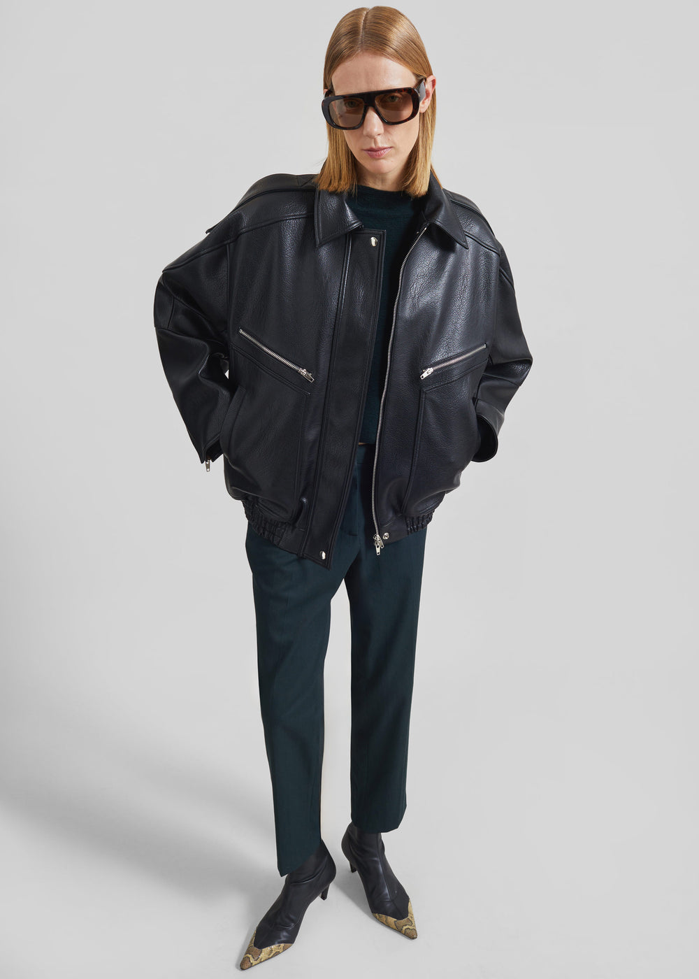 Hudson Faux Leather Bomber Jacket - Black - 1