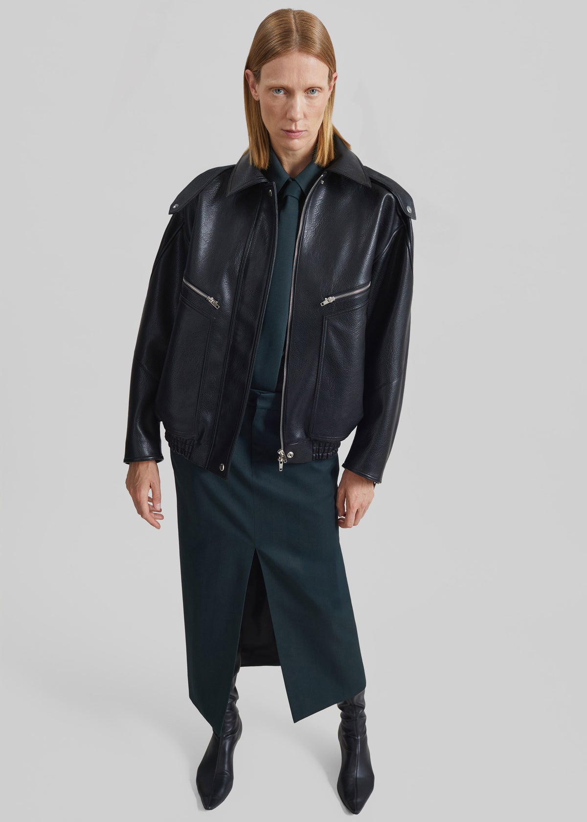 Hudson Faux Leather Bomber Jacket - Black - 5