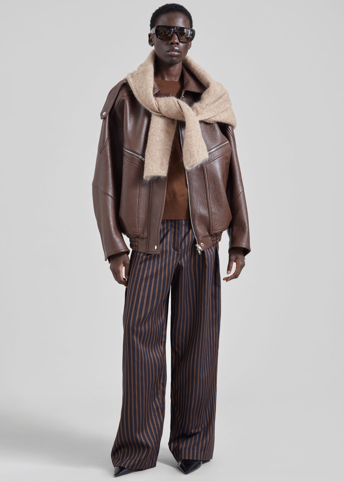 Hudson Faux Leather Bomber Jacket - Brown - 4
