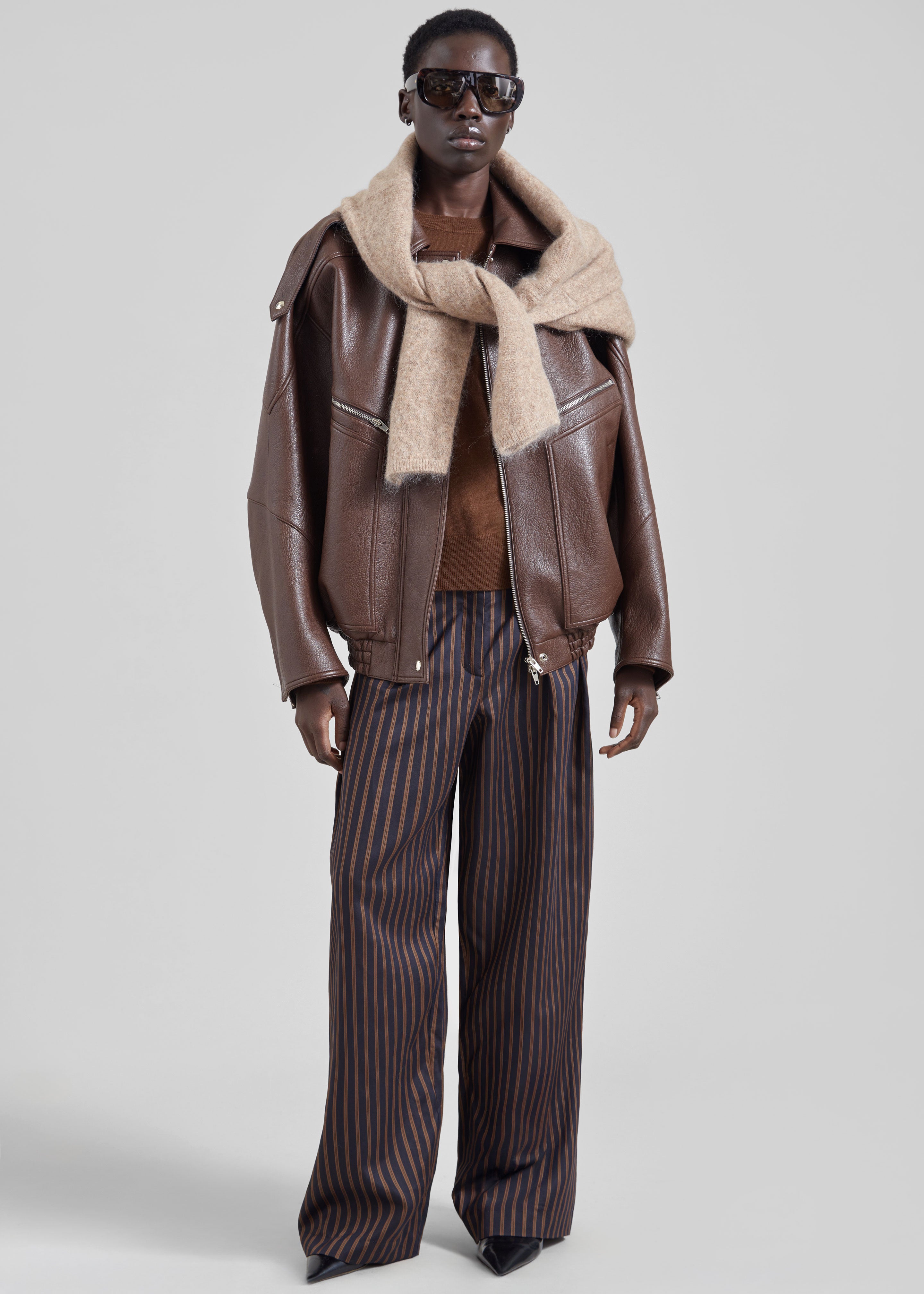 Hudson Faux Leather Bomber Jacket - Brown - 4