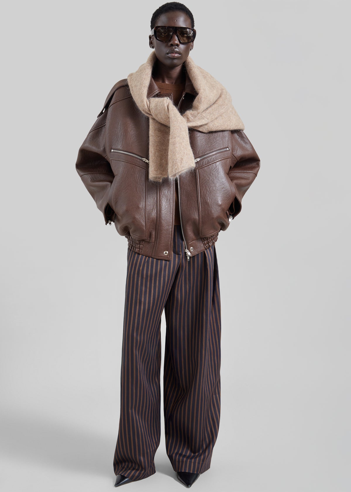 Hudson Faux Leather Bomber Jacket - Brown - 6
