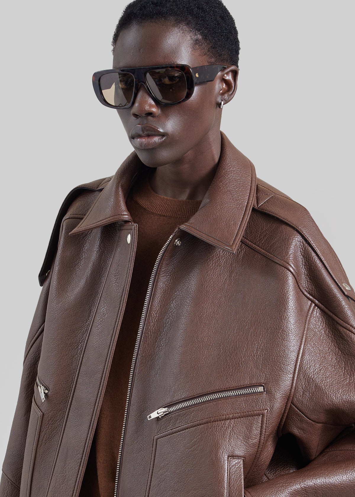 Hudson Faux Leather Bomber Jacket - Brown - 3