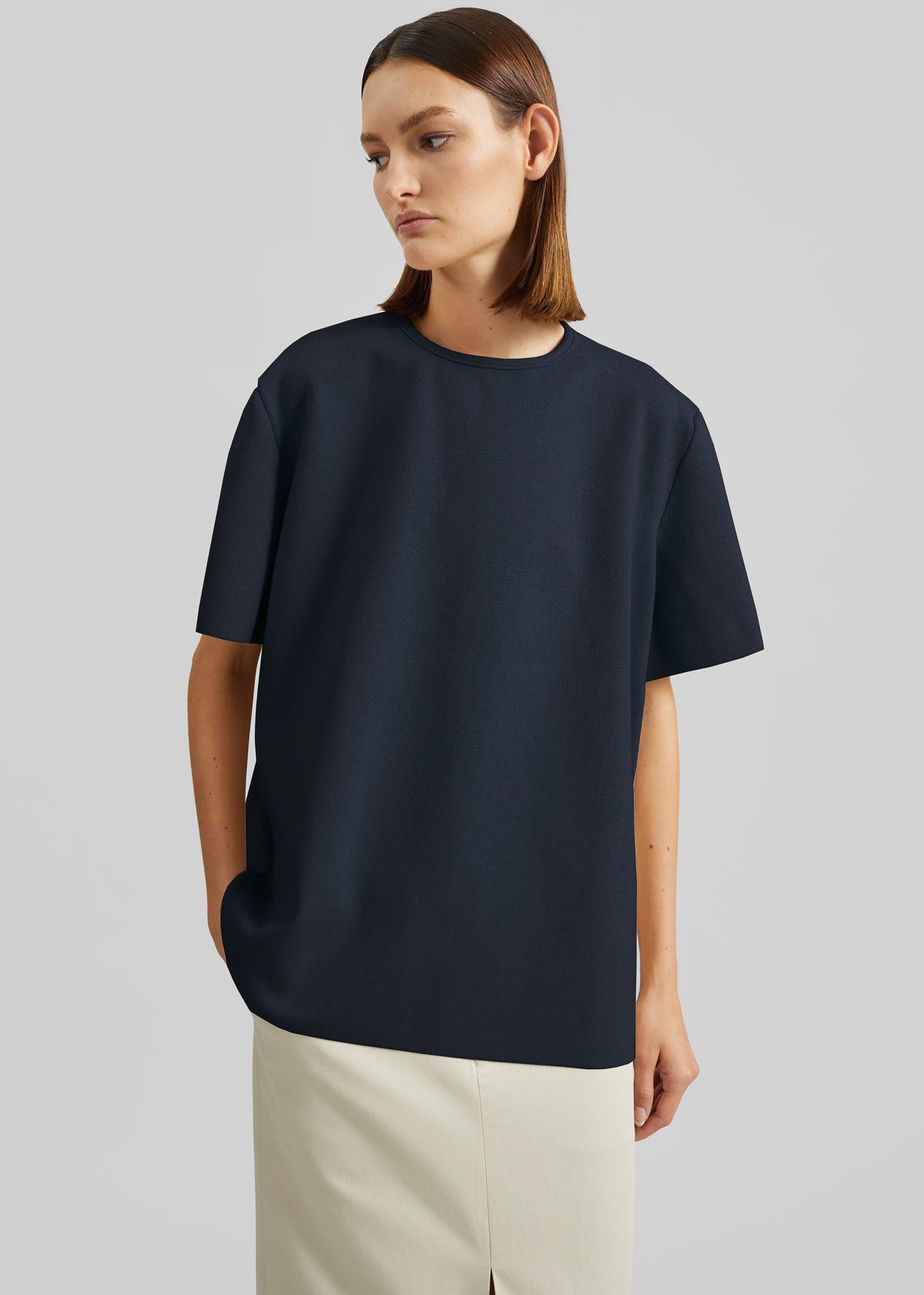 Leni Knit Oversized T-Shirt - Navy - 2