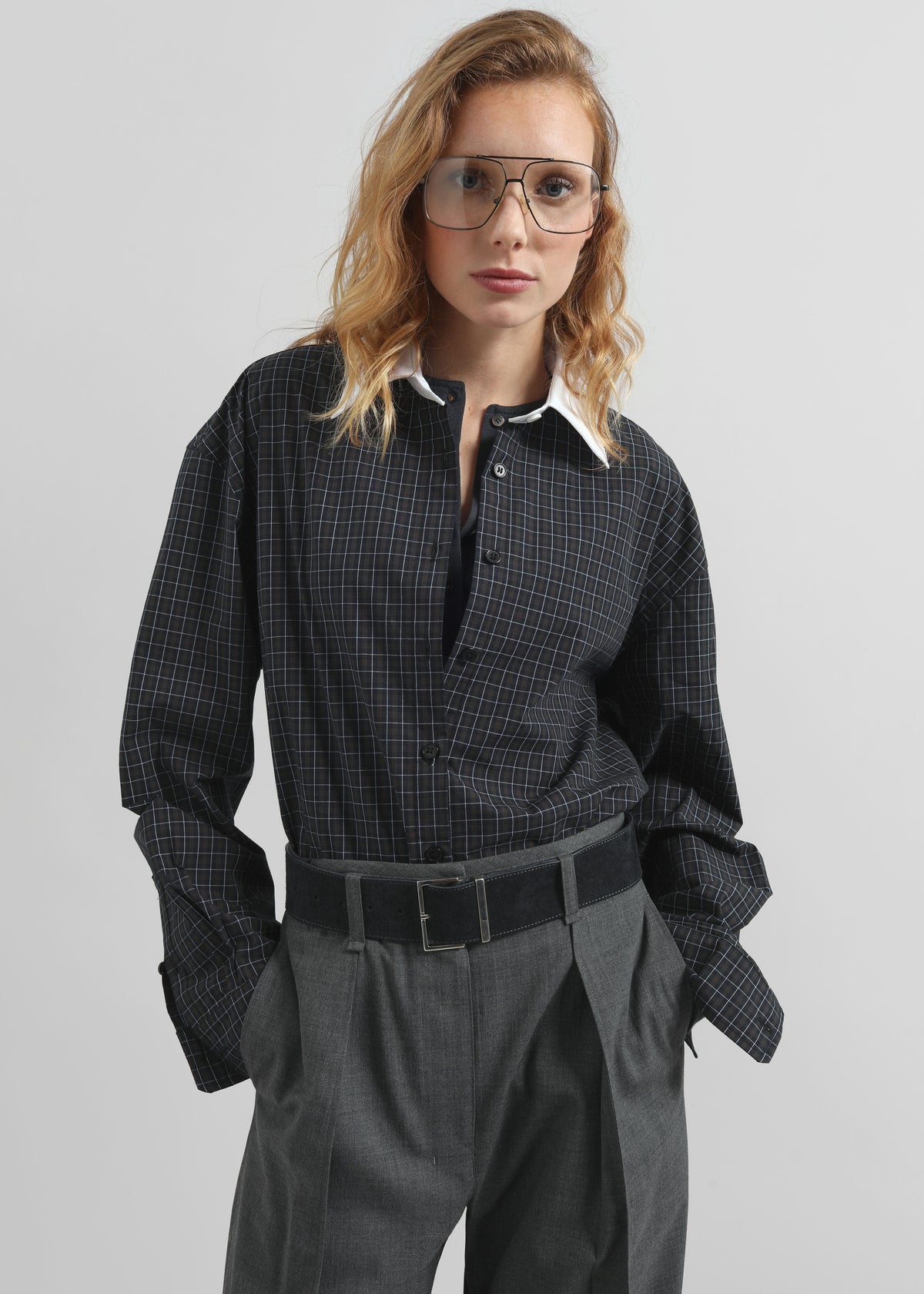 Hylan Checked Shirt - Dark Grey The Frankie Shop Hylan Checked Shirt - Dark Grey The Frankie Shop