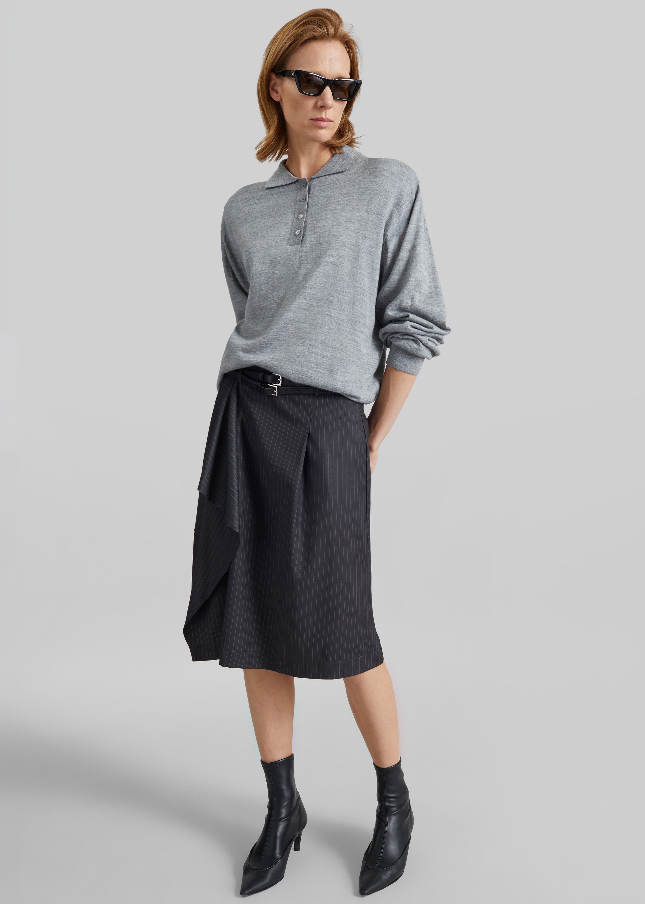 Shop the look image for Iena Asymmetric Skirt - Charcoal Pinstripe