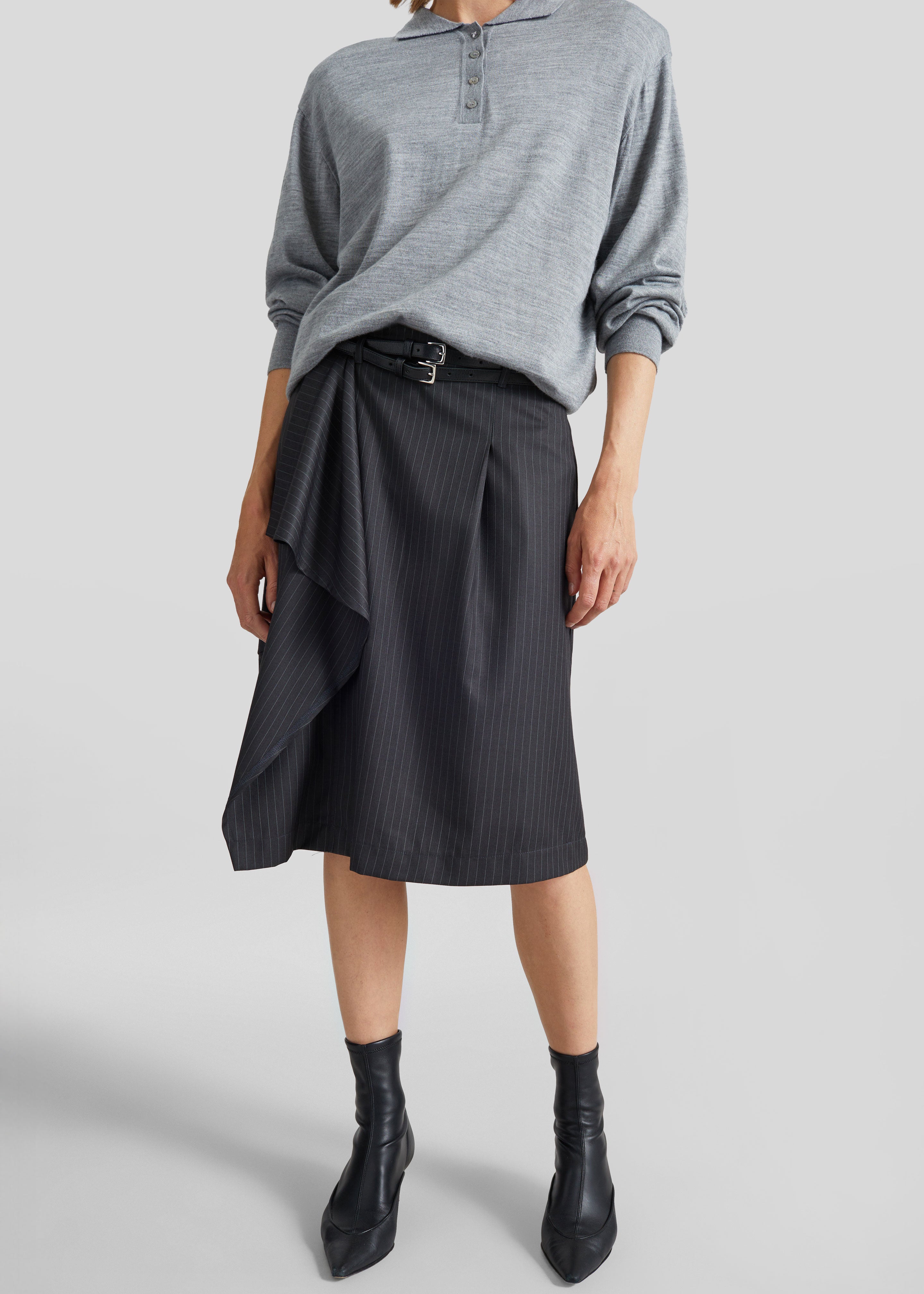 Iena Asymmetric Skirt - Charcoal Pinstripe - 2