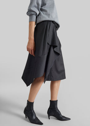 Iena Asymmetric Skirt - Charcoal Pinstripe
