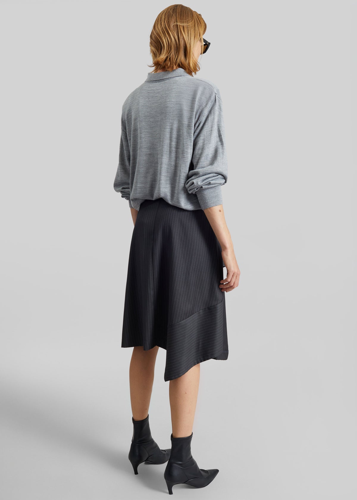 Iena Asymmetric Skirt - Charcoal Pinstripe - 7