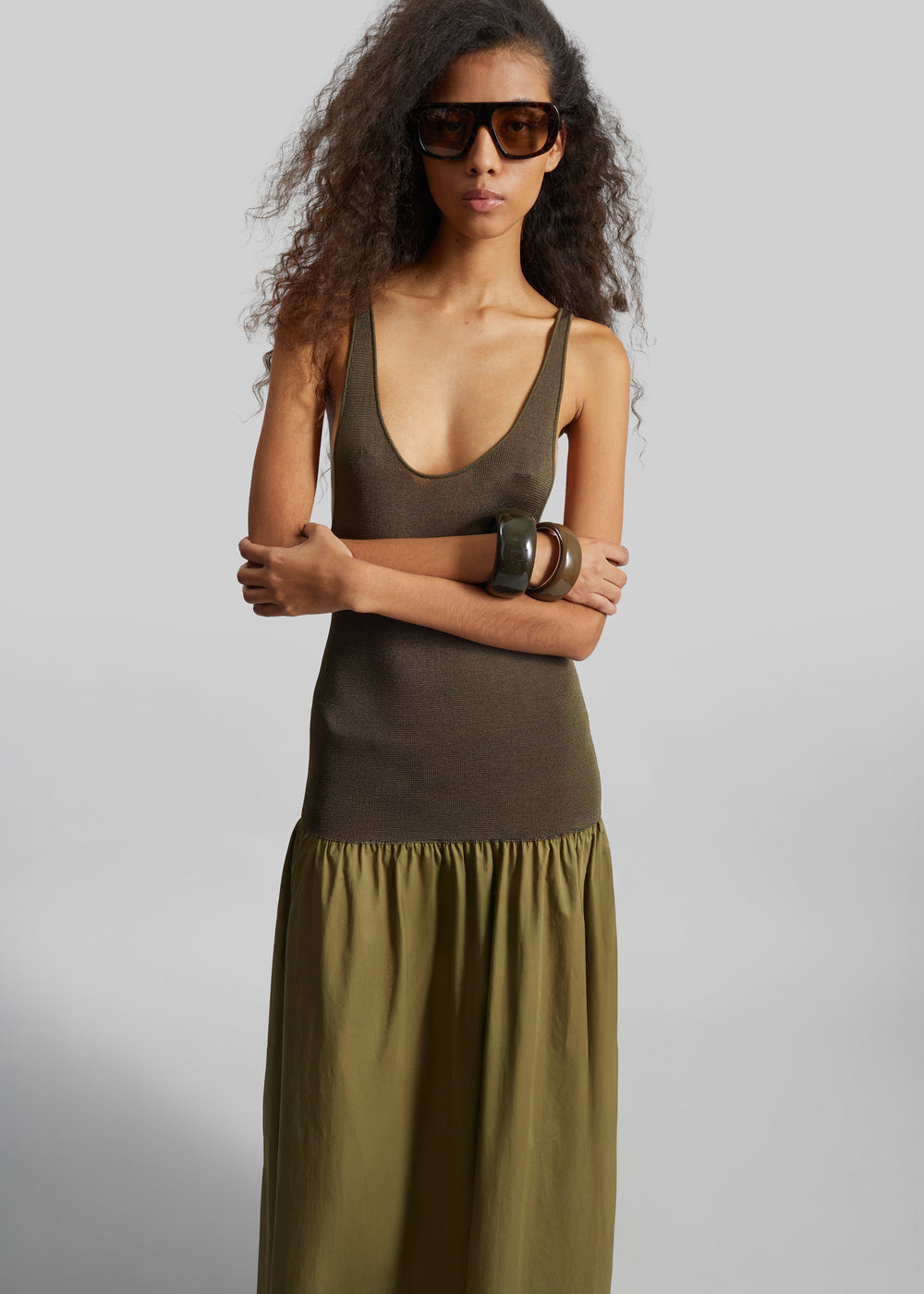 Iliya Drop Waist Maxi Dress - Olive - 1
