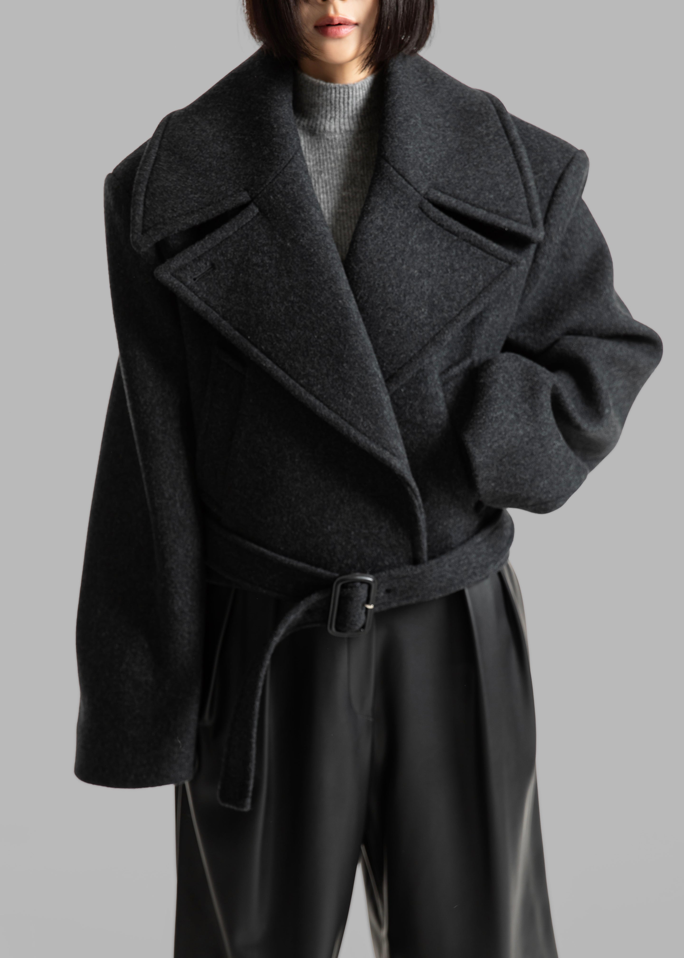 Aumale Cropped Wool Peacoat - Charcoal - 7