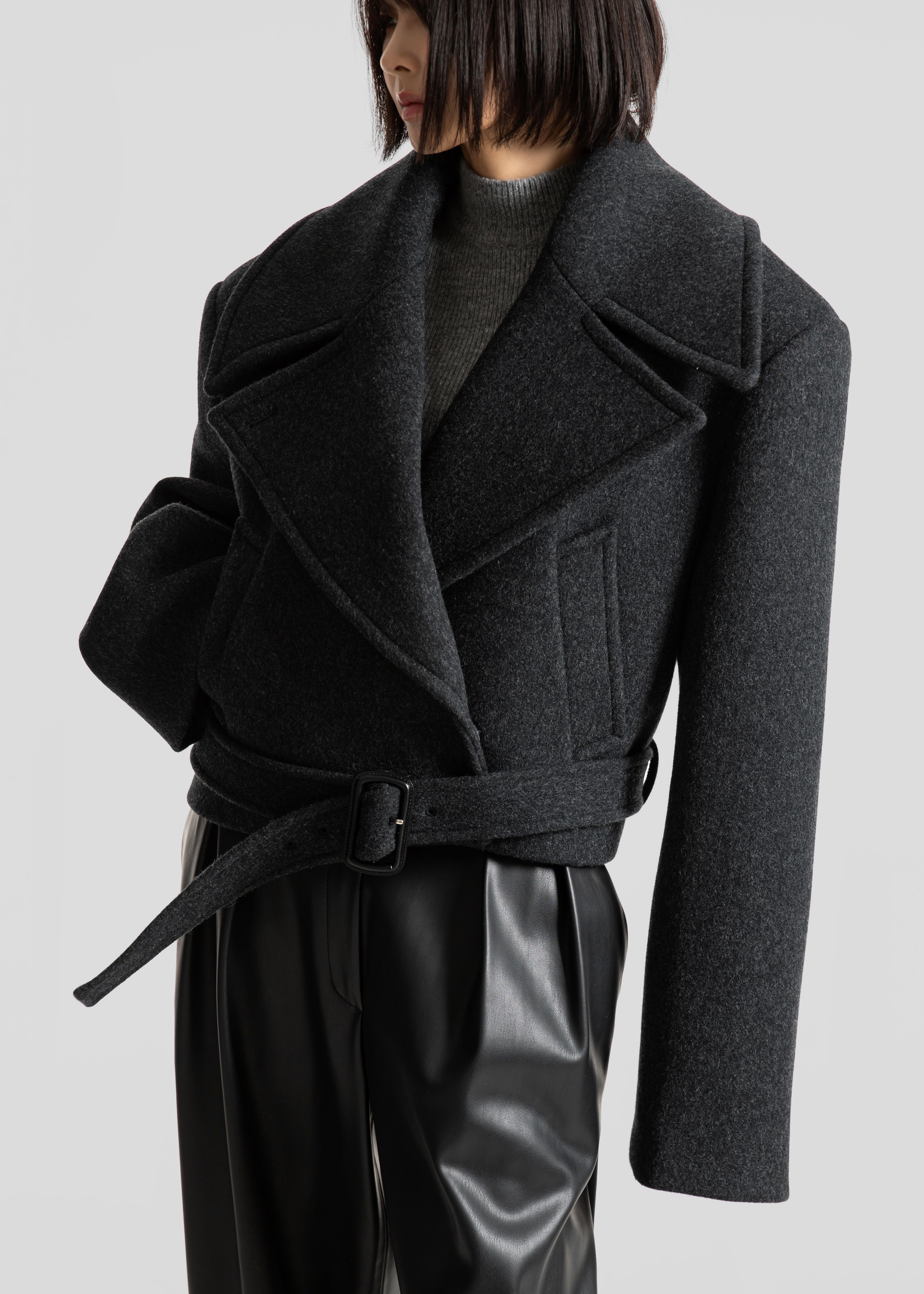 Aumale Cropped Wool Peacoat - Charcoal - 9