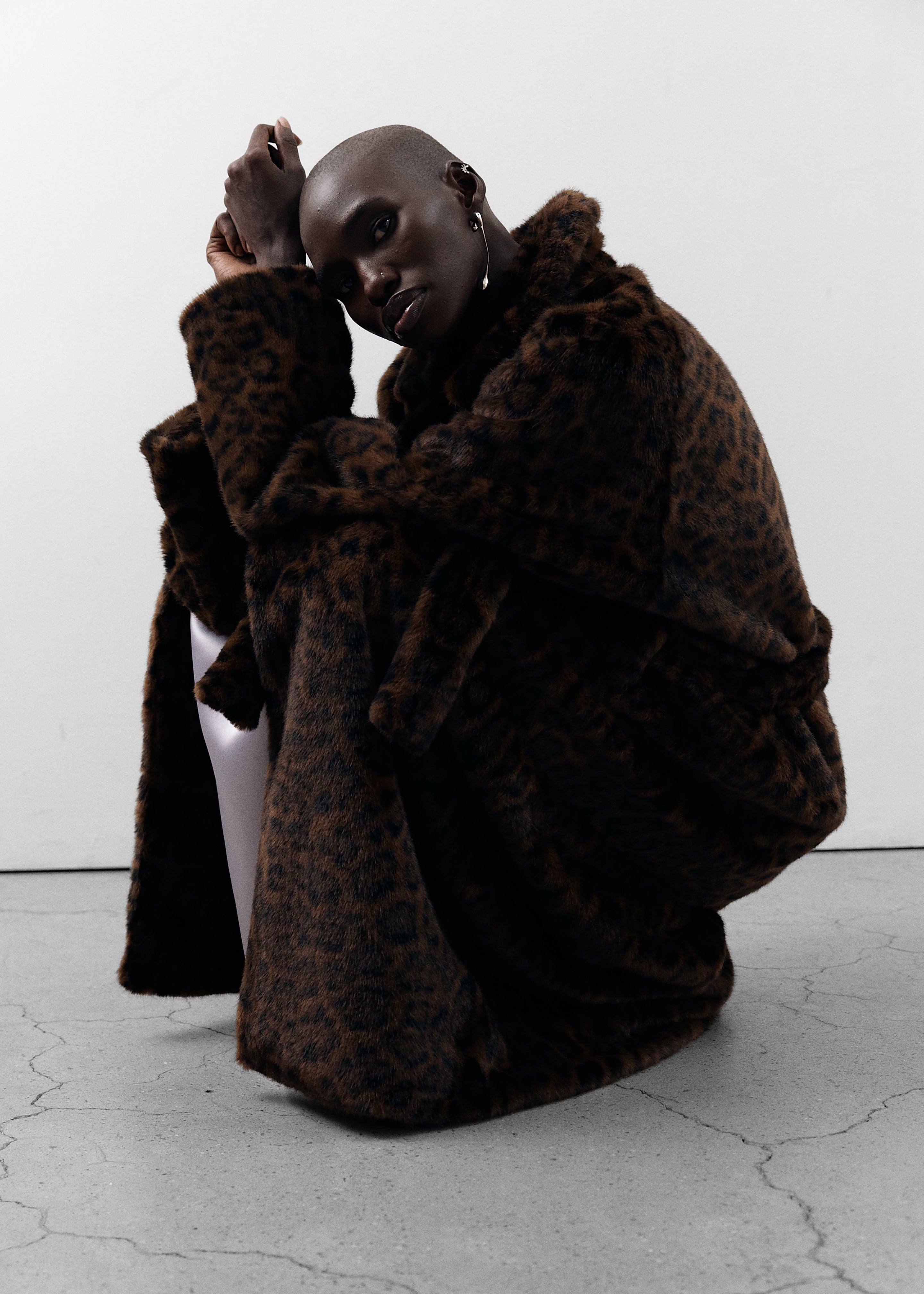 Cadence Faux Fur Long Coat - Leopard Brown - 4