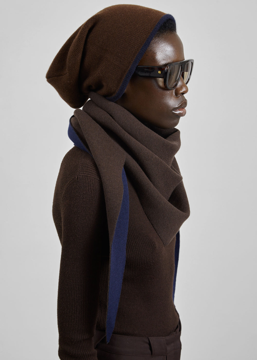 Inko Cashmere Reversible Beanie - Brown/Navy - 1