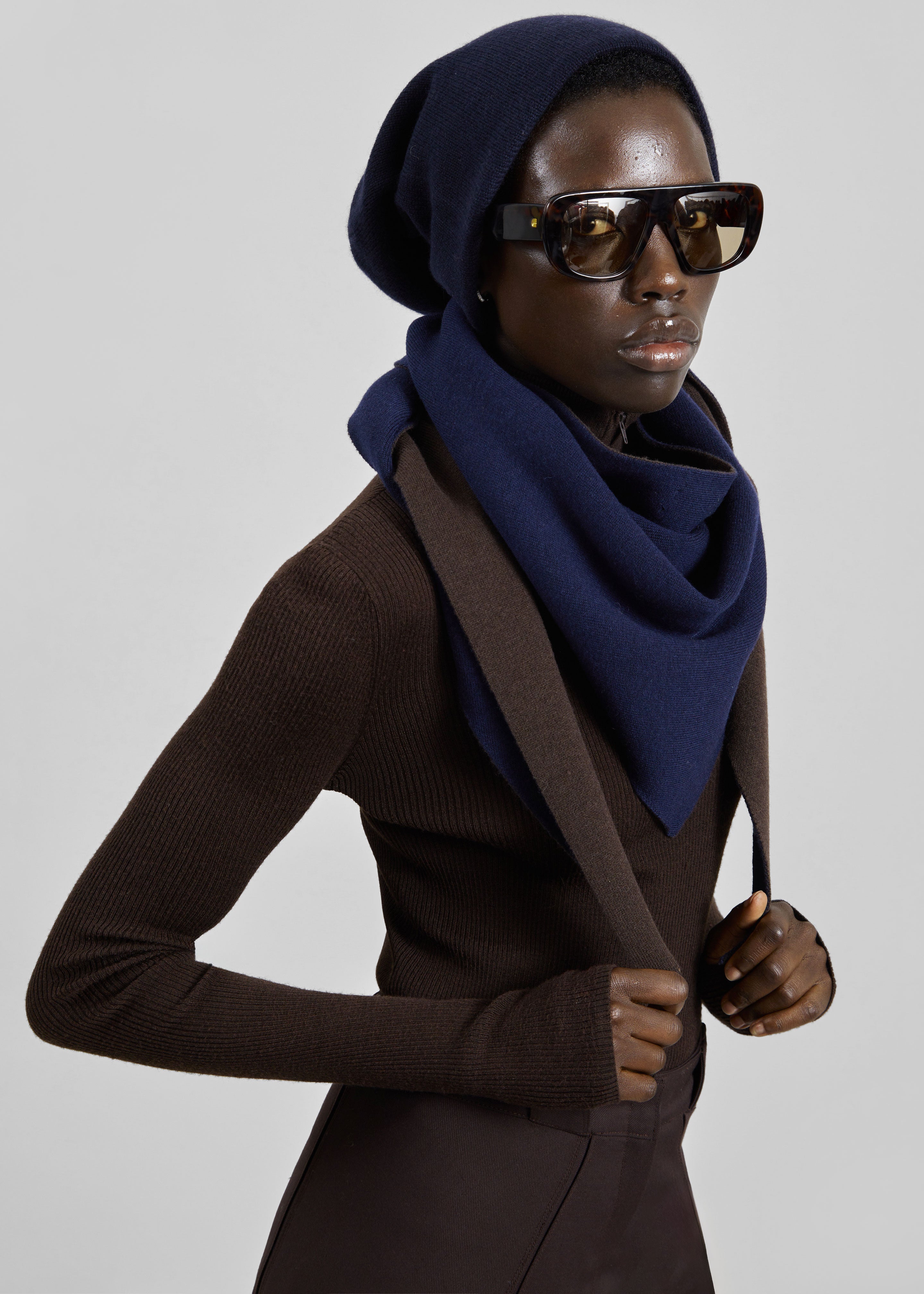 Inko Cashmere Reversible Beanie - Brown/Navy - 5