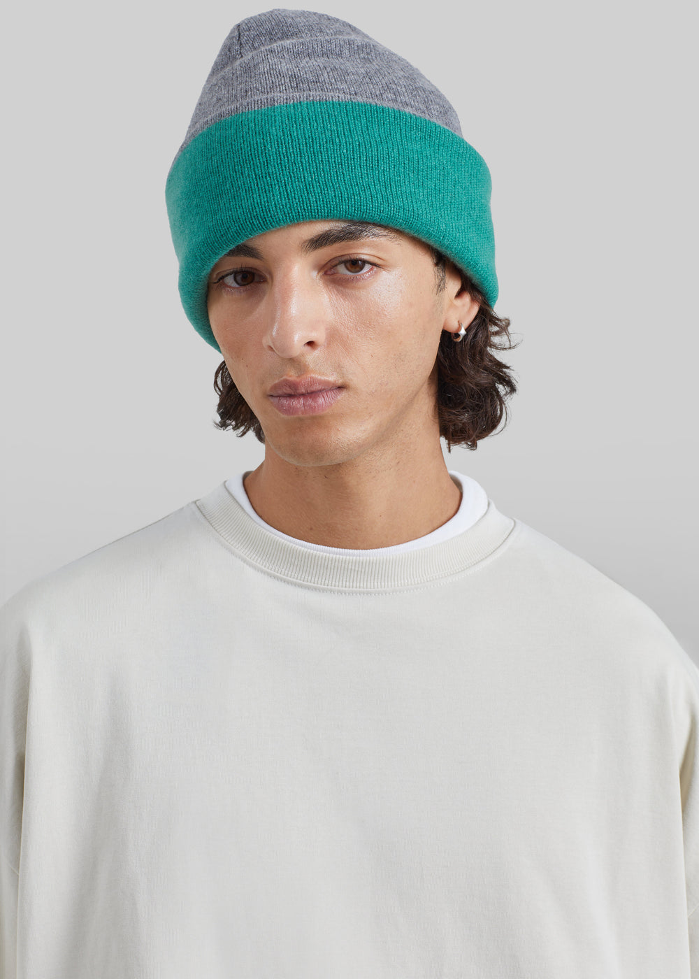 Inko Cashmere Reversible Beanie - Green/Grey - 1