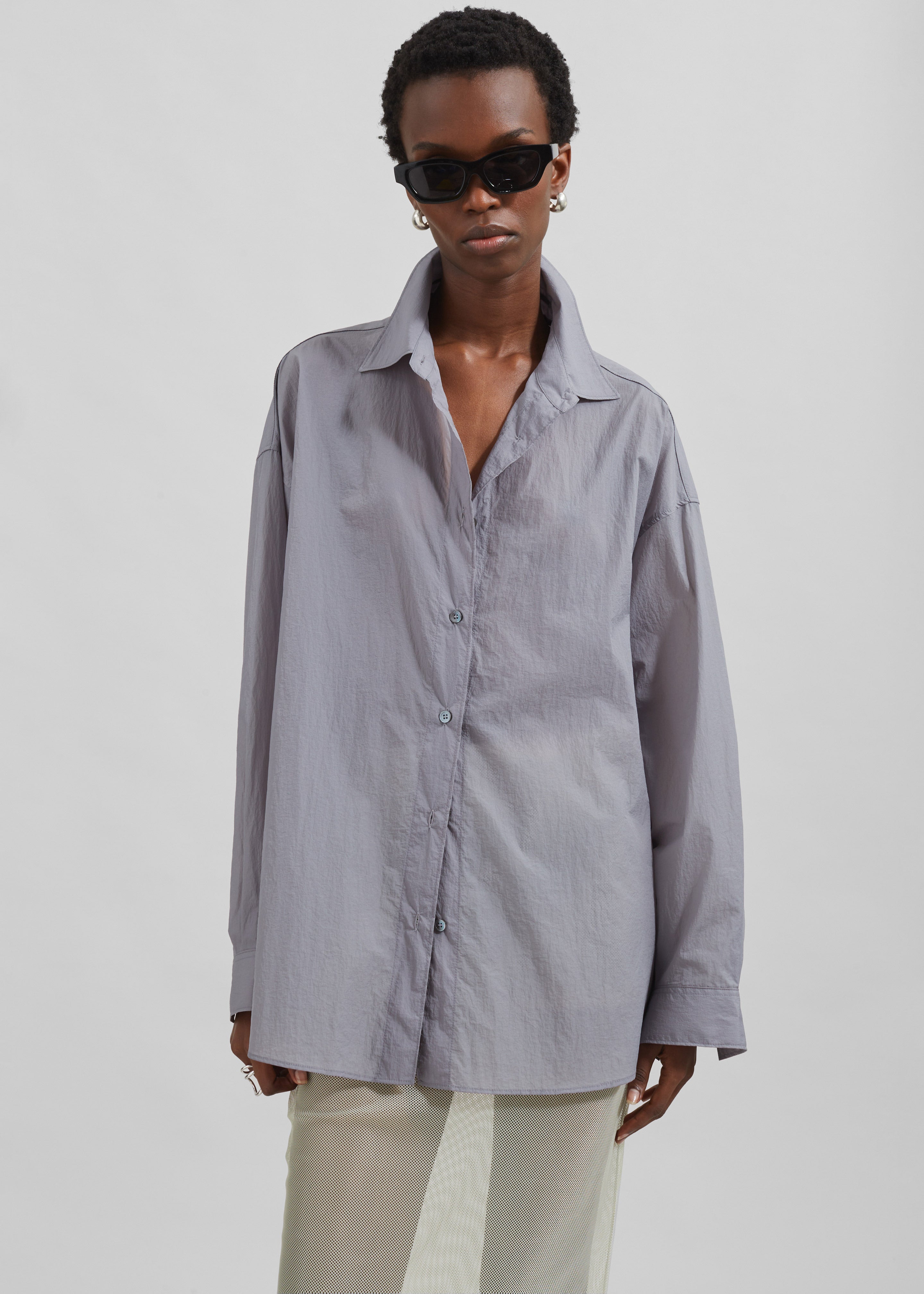 Ira Semi Sheer Button Up Shirt - Grey - 9