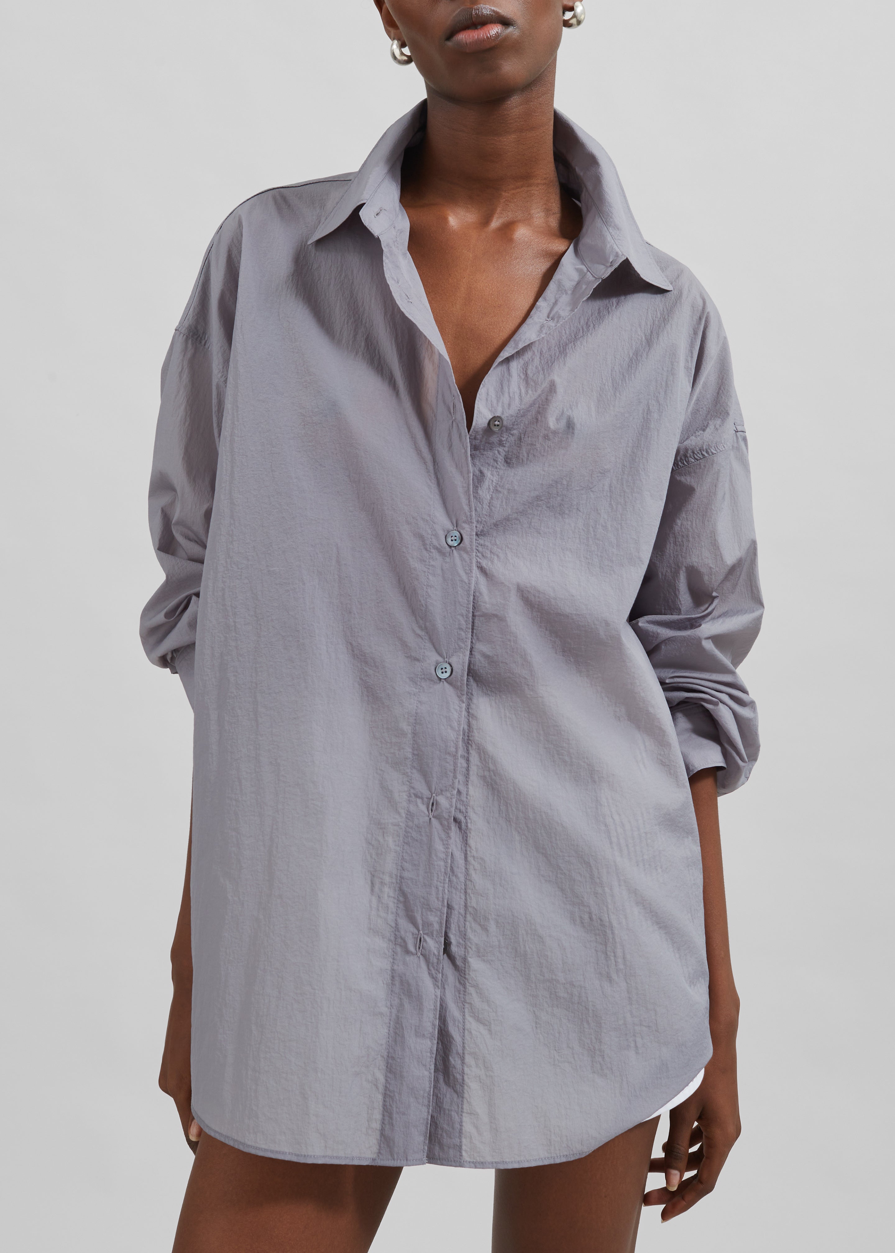 Ira Semi Sheer Button Up Shirt - Grey - 4