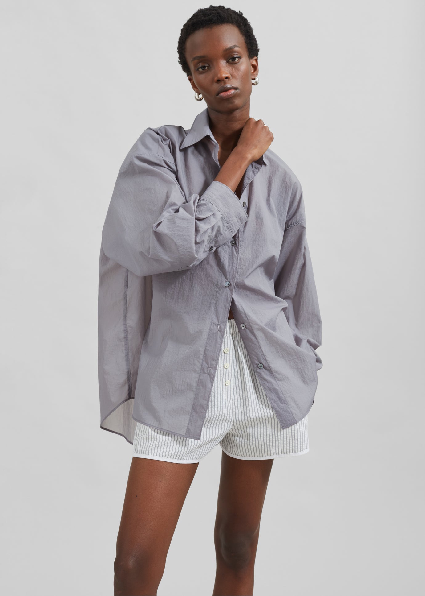 Ira Semi Sheer Button Up Shirt - Grey