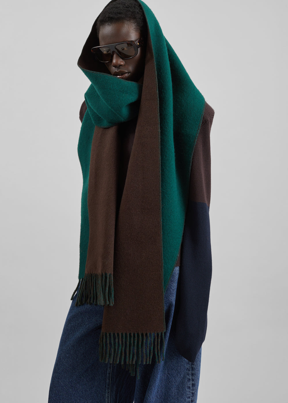 Irel Bicolor Scarf - Brown/Green - 1