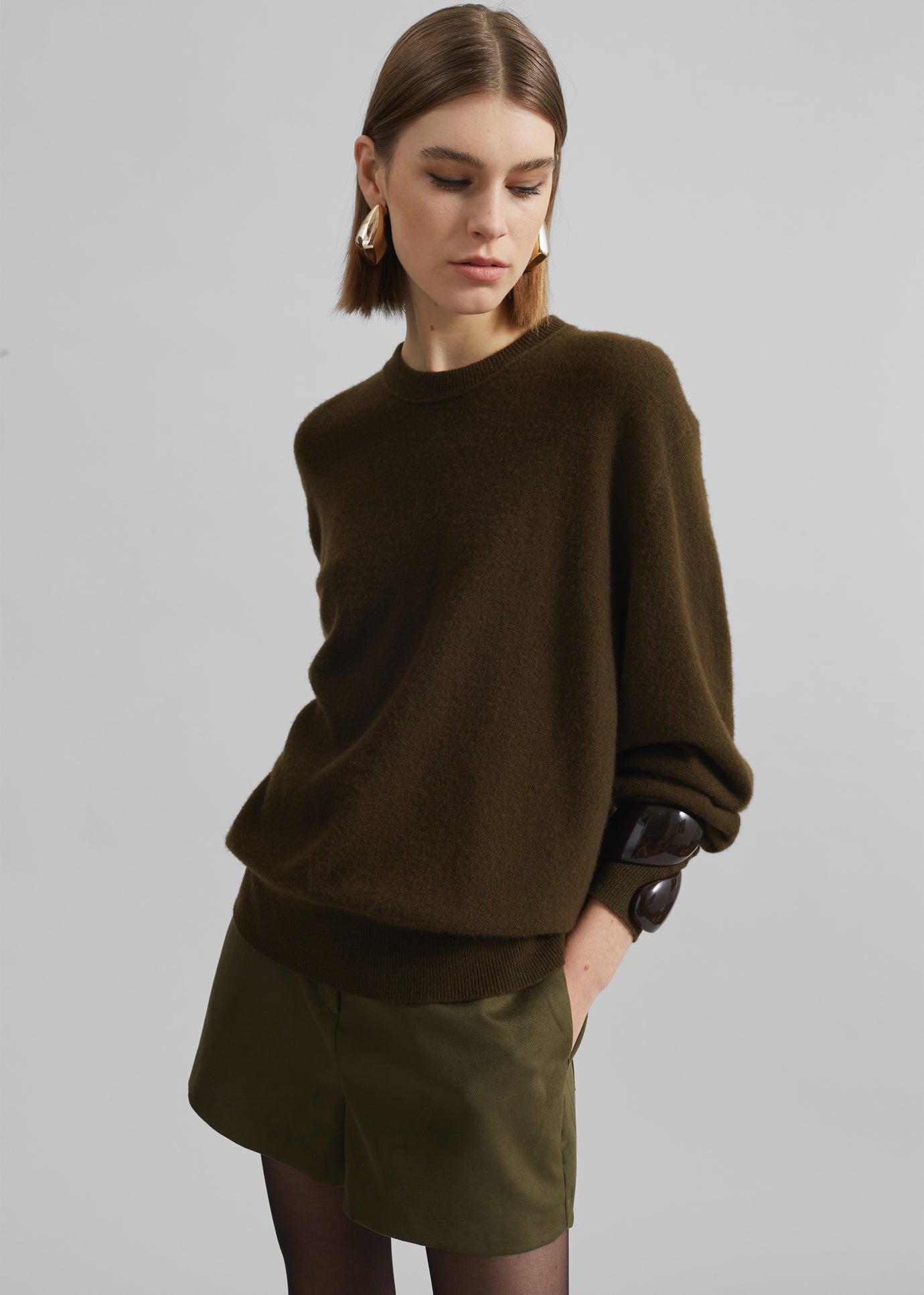 Isar Wool Crewneck Sweater - Khaki