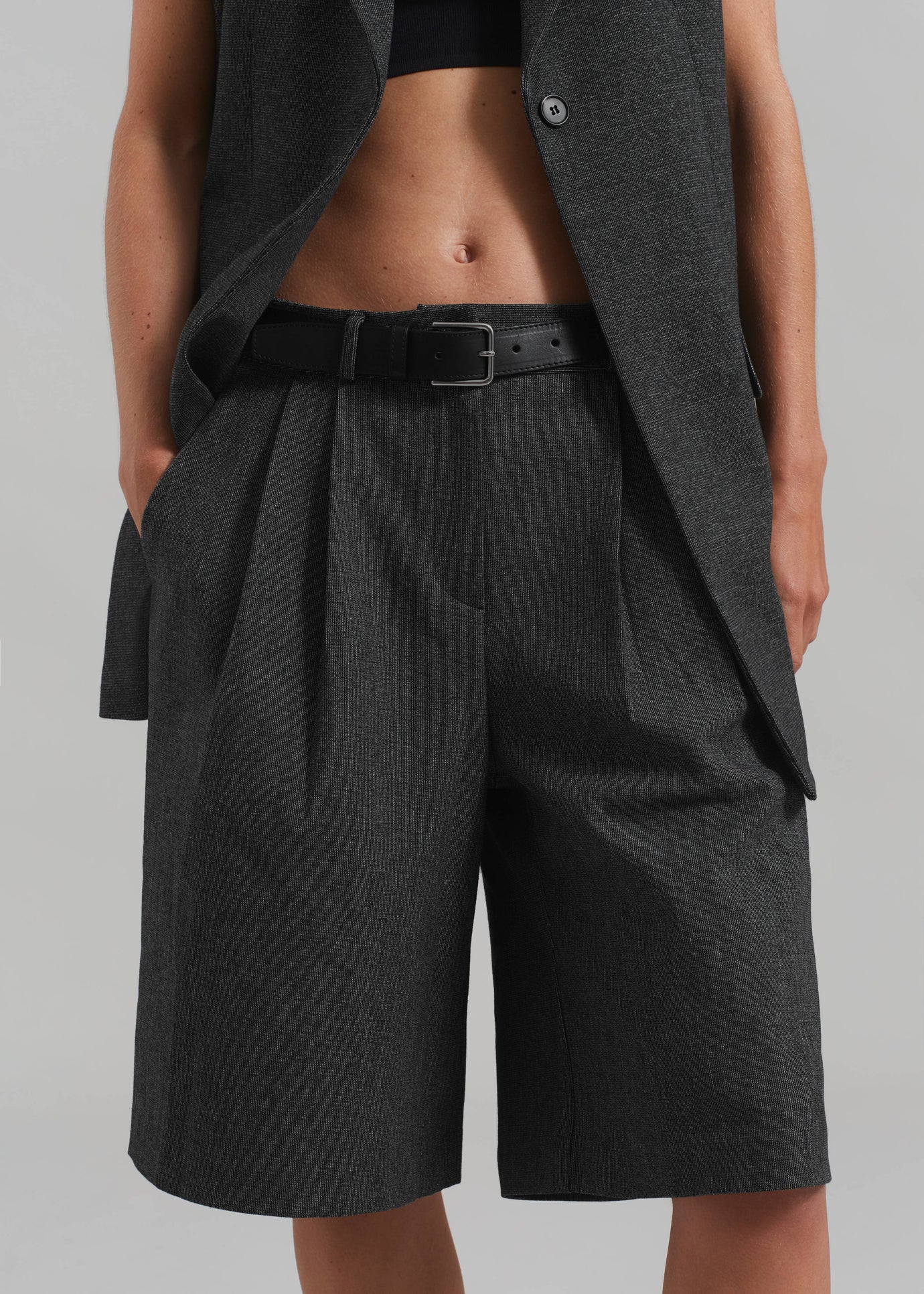Isara Pleated Shorts - Dark Grey Melange - 1