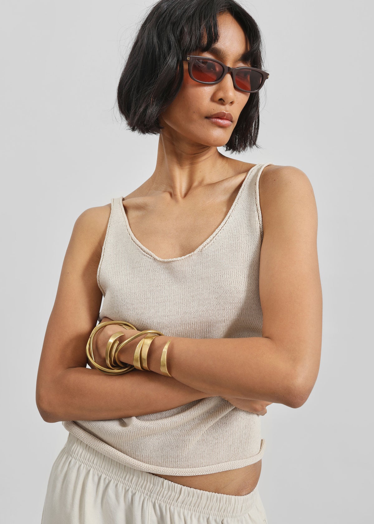 Islay Open-Back Knit Tank - Beige - 1