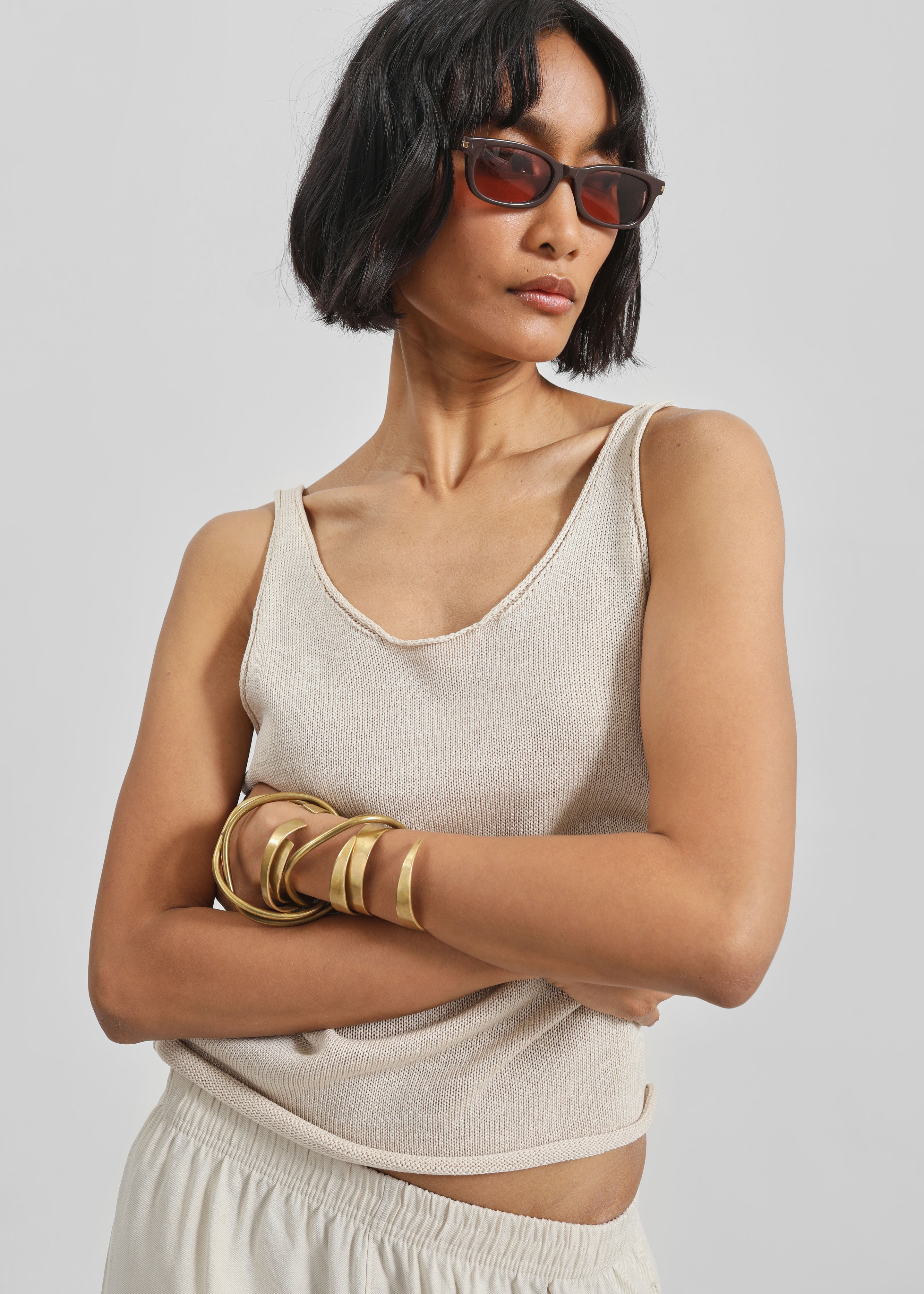 Islay Open-Back Knit Tank - Beige - 1