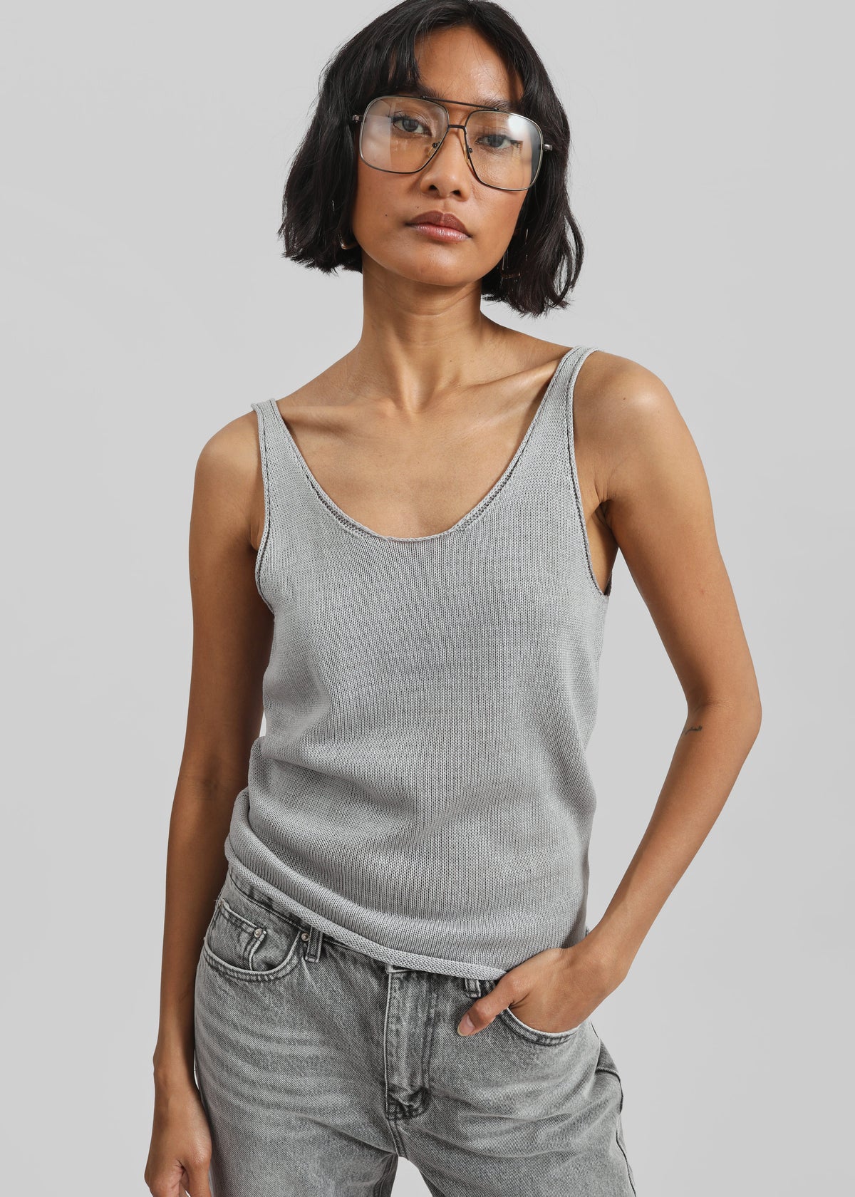 Islay Open-Back Knit Tank - Grey - 1