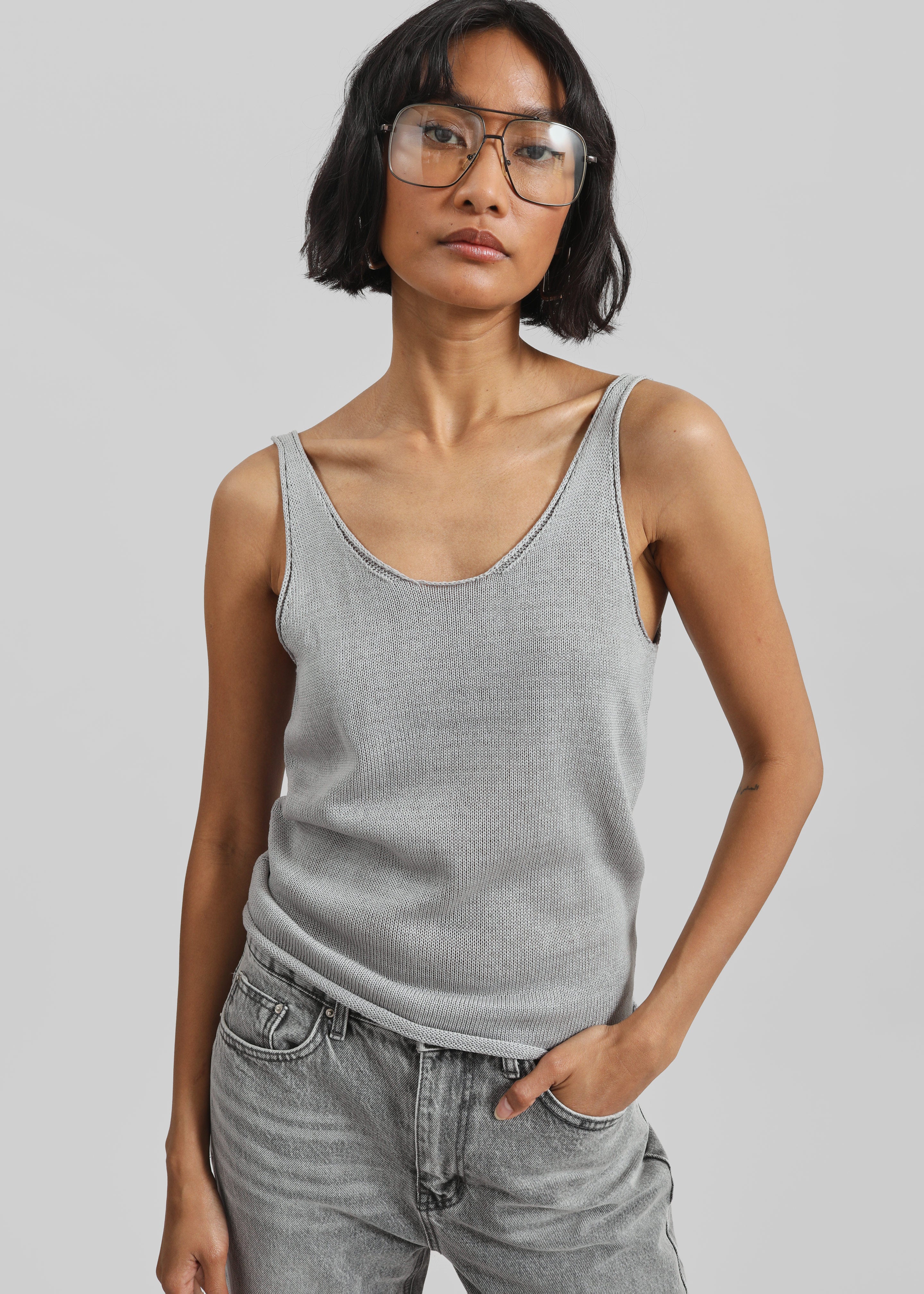 Islay Open-Back Knit Tank - Grey - 1