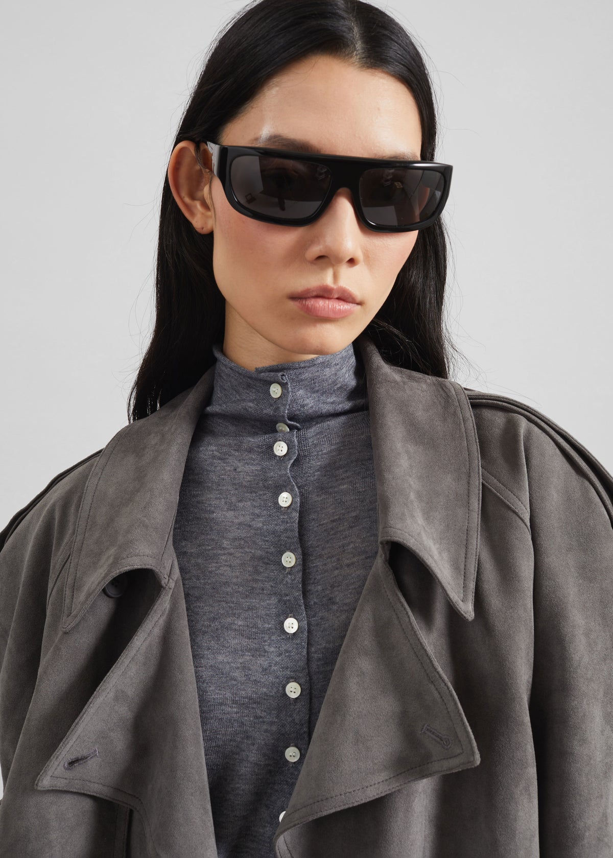 Islington Faux Suede Cropped Trench - Grey - 5