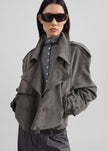 Islington Faux Suede Cropped Trench - Grey