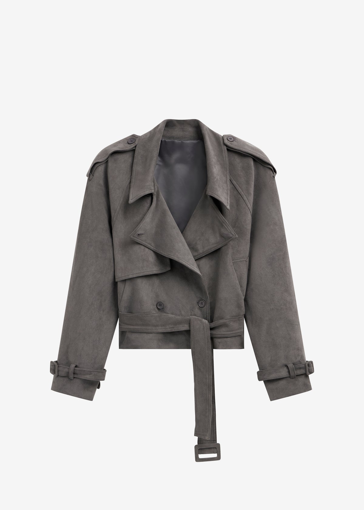 Islington Faux Suede Cropped Trench - Grey - 11