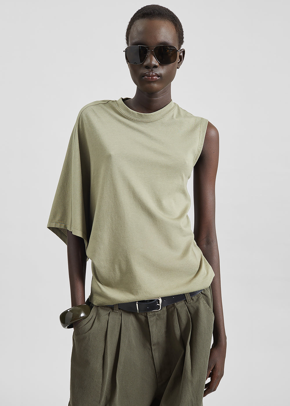 Ismere One-Sleeve Asymmetric Top - Olive