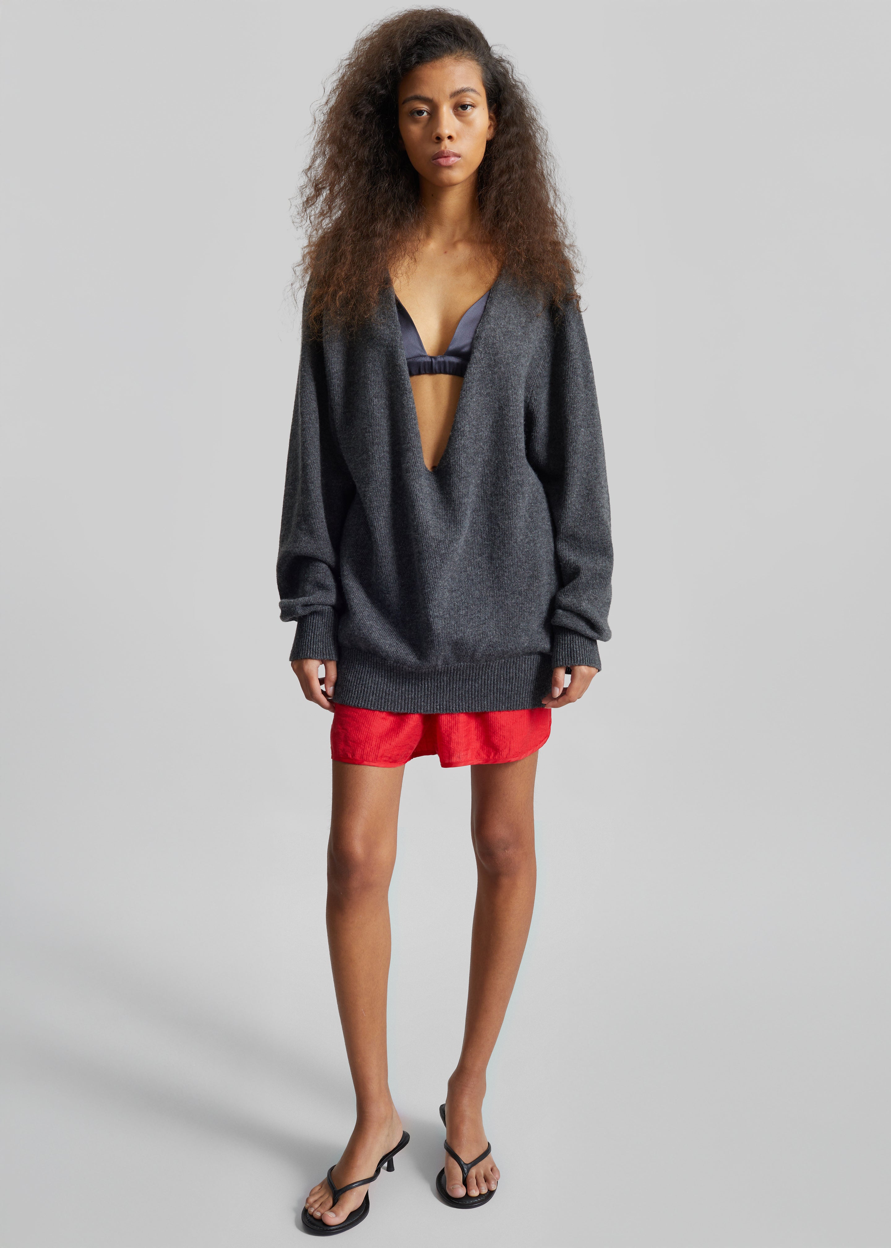 Issy Deep V-Neck Pullover - Dark Grey – The Frankie Shop